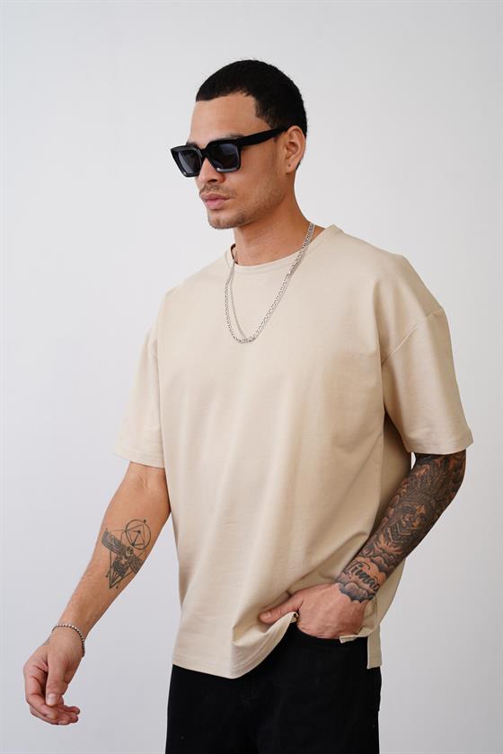 Bisiklet Yaka Oversize Düz Unisex Tişört