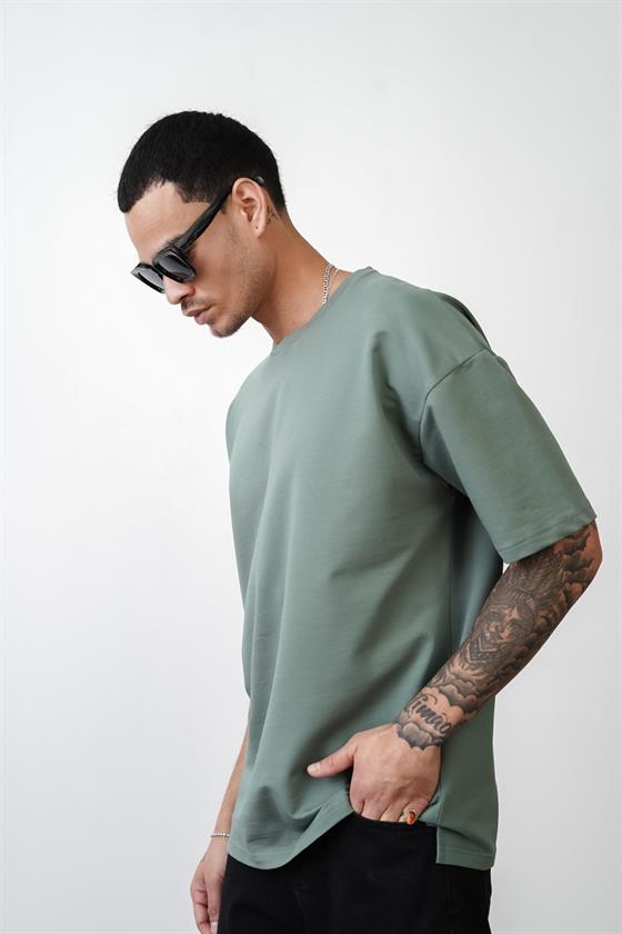 Bisiklet Yaka Oversize Düz Unisex Tişört