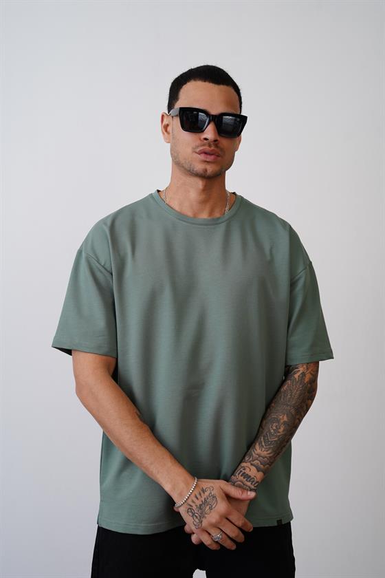 Bisiklet Yaka Oversize Düz Unisex Tişört