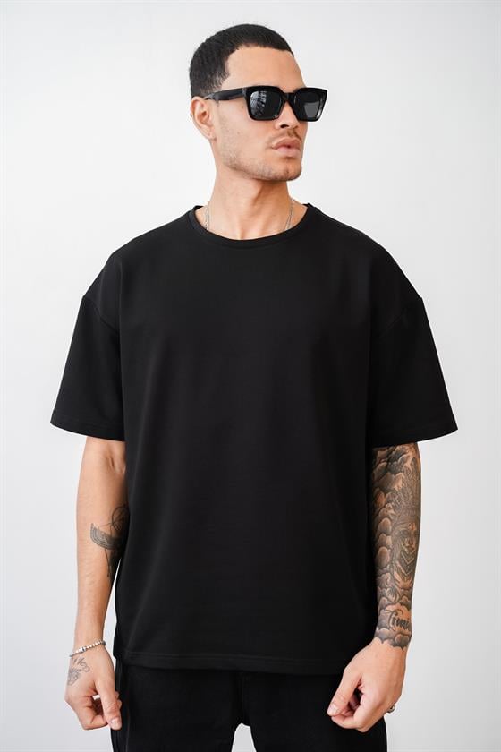 Bisiklet Yaka Oversize Düz Unisex Tişört
