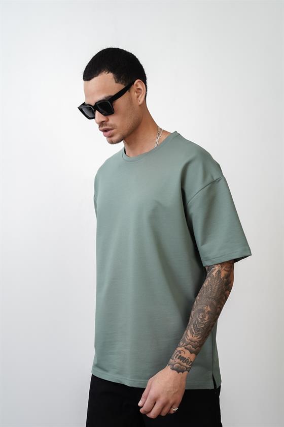 Bisiklet Yaka Oversize Düz Unisex Tişört