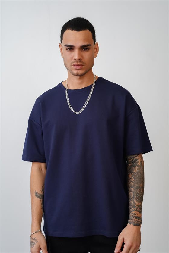 Bisiklet Yaka Oversize Düz Unisex Tişört