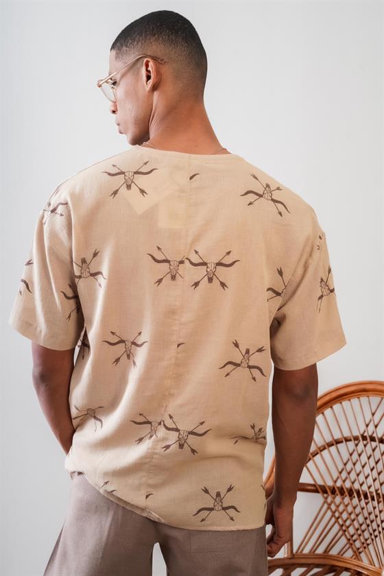 Bisiklet Yaka Oversize Kalıp Unisex Keten Tişört