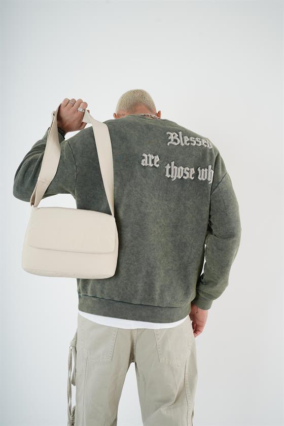 Bisiklet Yaka Yazı Nakışlı Yıkamalı Oversize Kalıp Unisex Sweatshirt