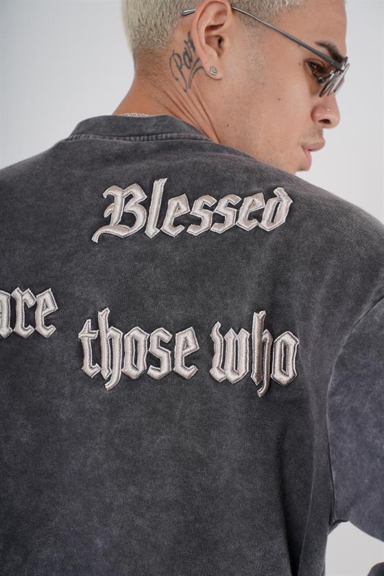 Bisiklet Yaka Yazı Nakışlı Yıkamalı Oversize Kalıp Unisex Sweatshirt