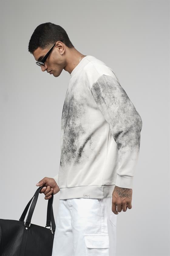 Bisiklet Yaka Yıkamalı Oversize Kalıp Logolu Sweatshirt