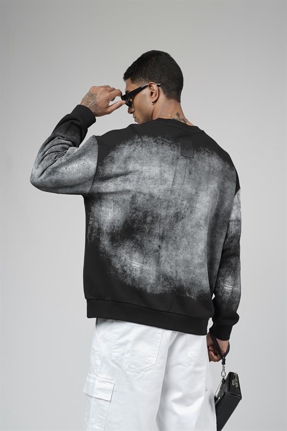 Bisiklet Yaka Yıkamalı Oversize Kalıp Logolu Sweatshirt