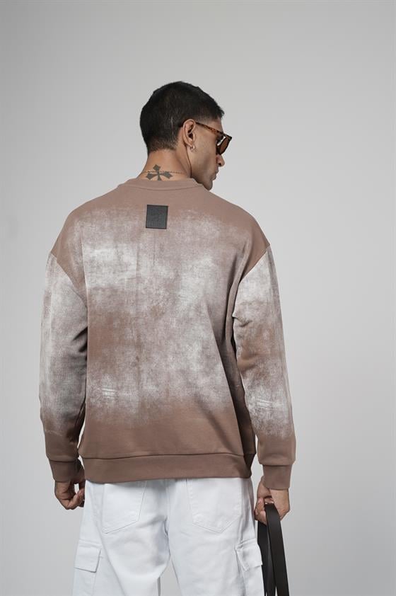 Bisiklet Yaka Yıkamalı Oversize Kalıp Logolu Sweatshirt