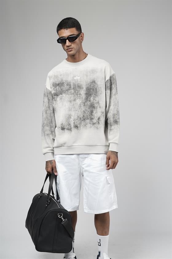 Bisiklet Yaka Yıkamalı Oversize Kalıp Logolu Sweatshirt