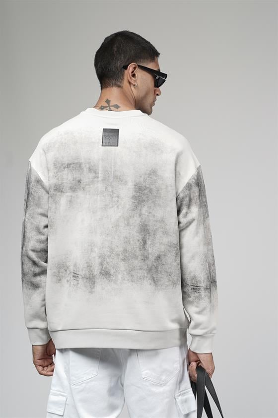 Bisiklet Yaka Yıkamalı Oversize Kalıp Logolu Sweatshirt