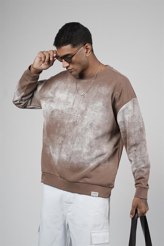 Bisiklet Yaka Yıkamalı Oversize Kalıp Logolu Sweatshirt