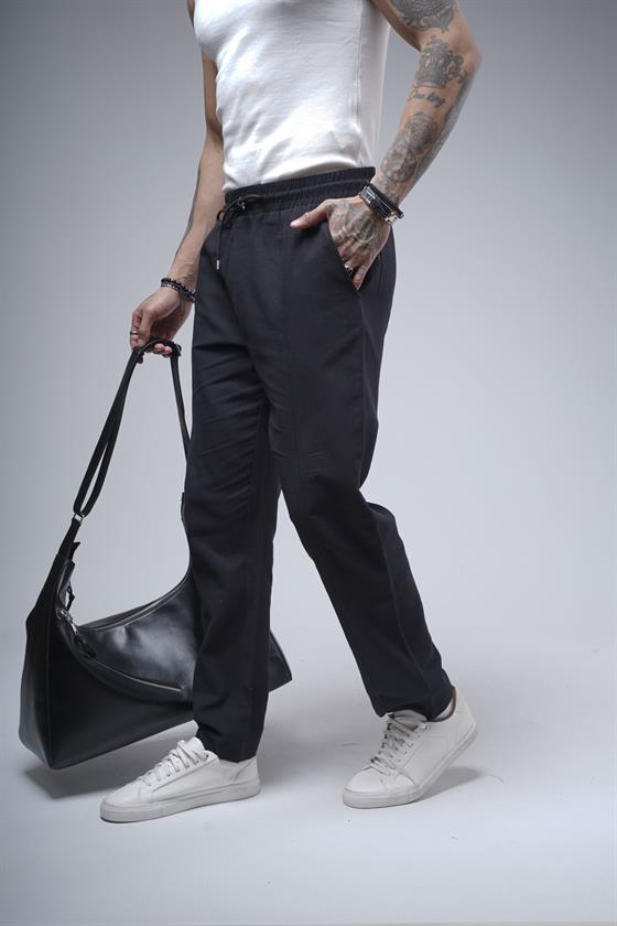 Boyfriend Kalıp Beli Lastikli Cepli Erkek Gabardin Pantolon