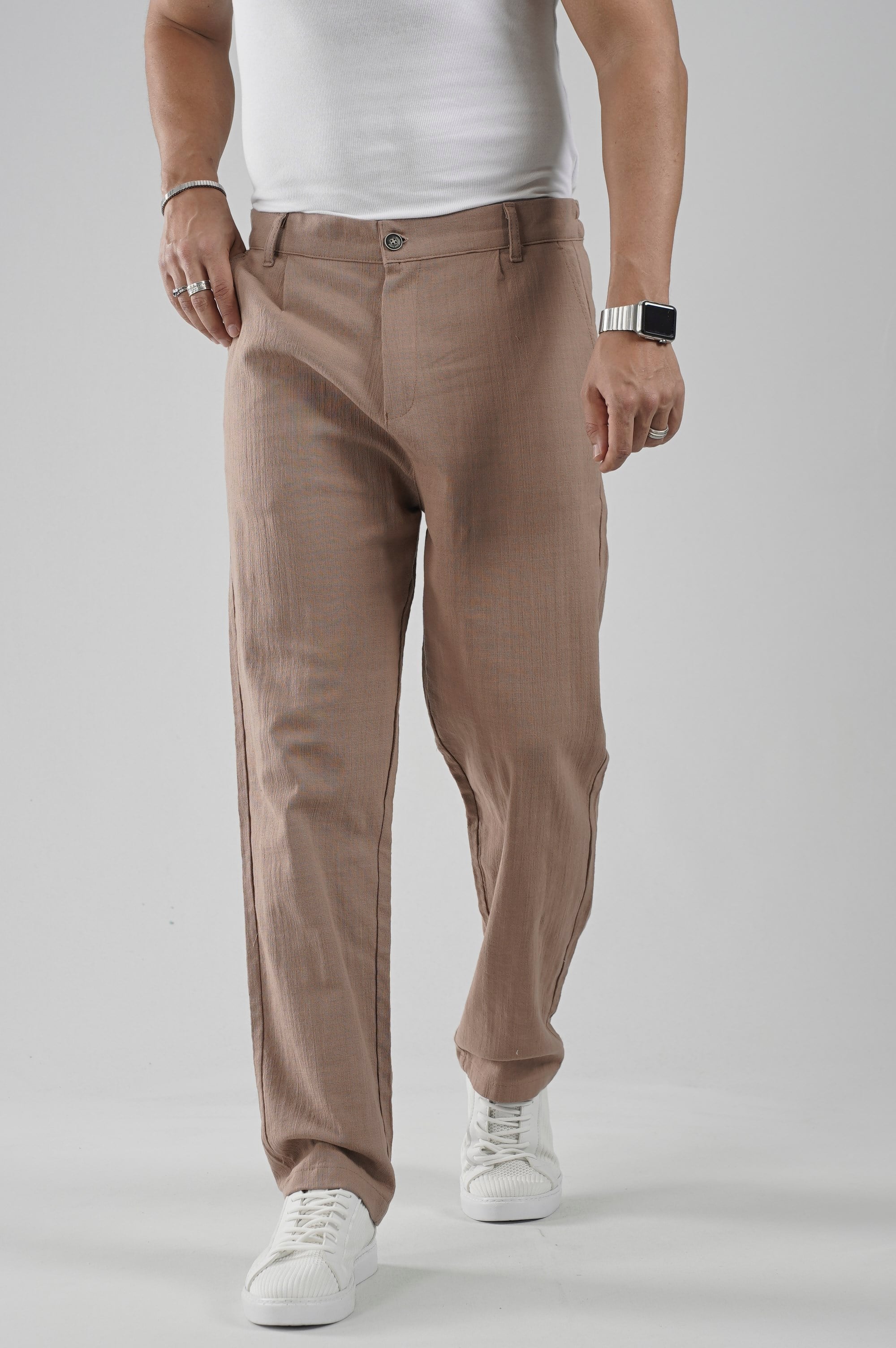 Baggy Fit Kalıp Pamuklu Keten Pantolon