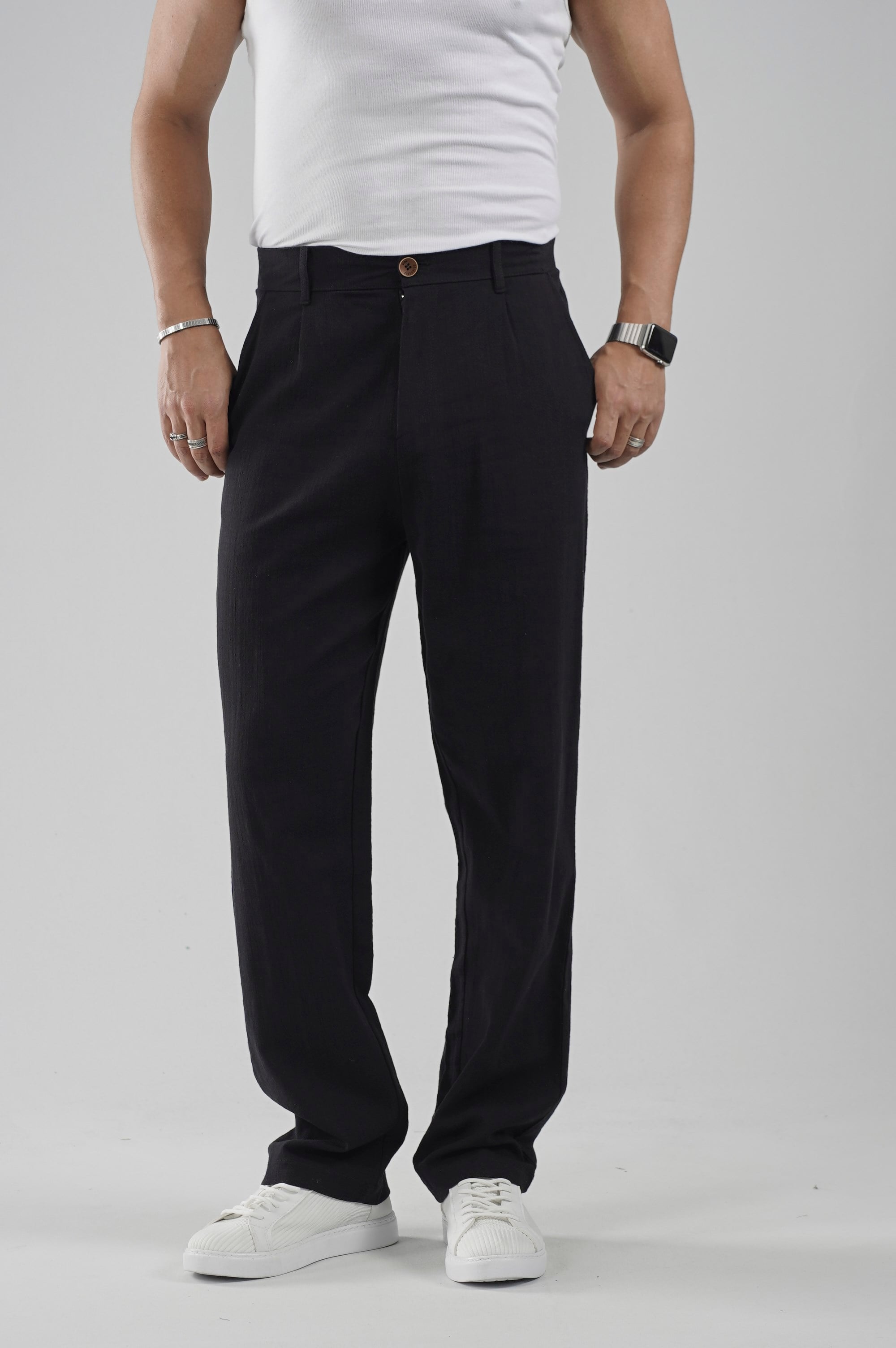 Baggy Fit Kalıp Pamuklu Keten Pantolon