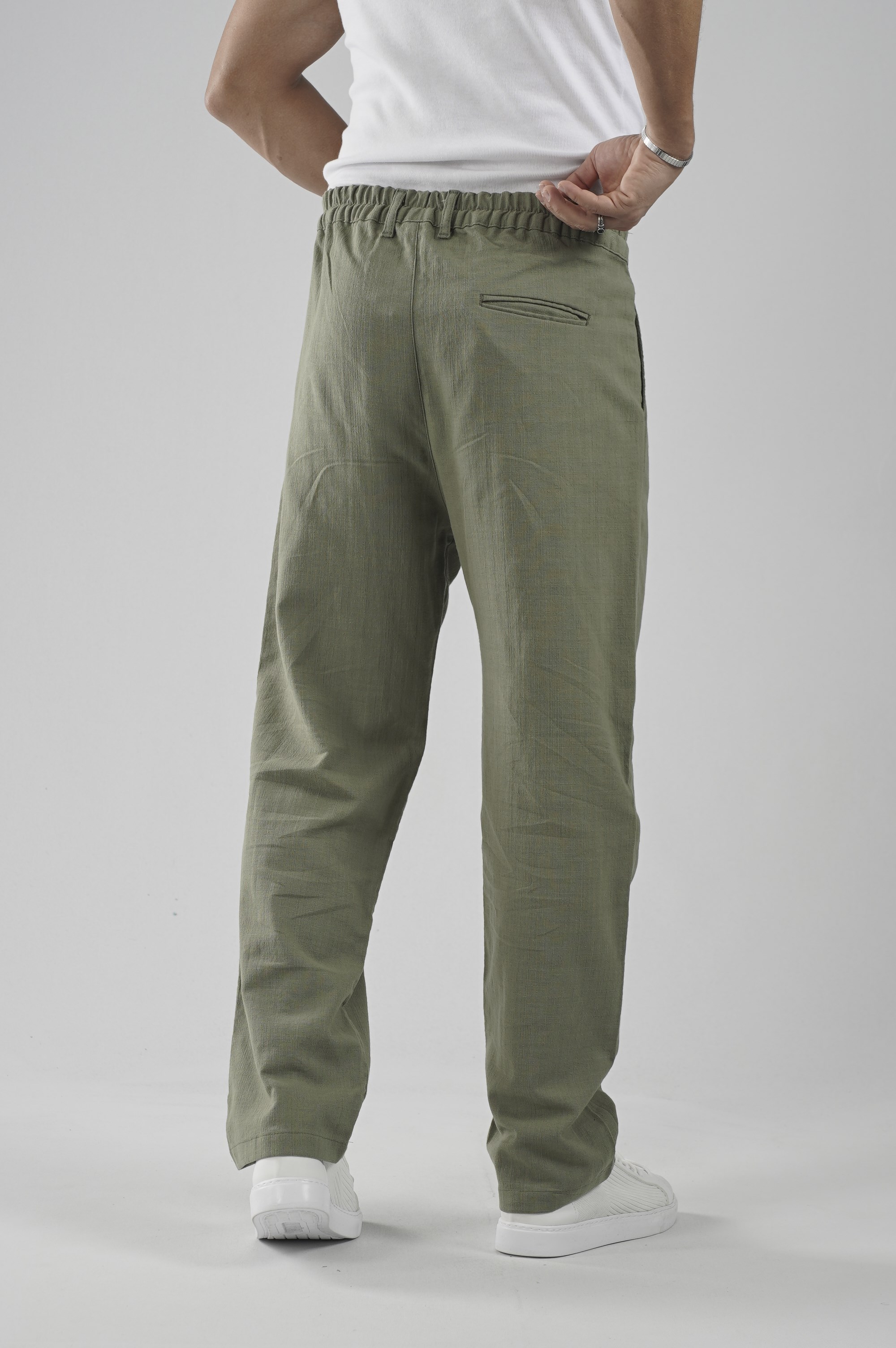 Baggy Fit Kalıp Pamuklu Keten Pantolon
