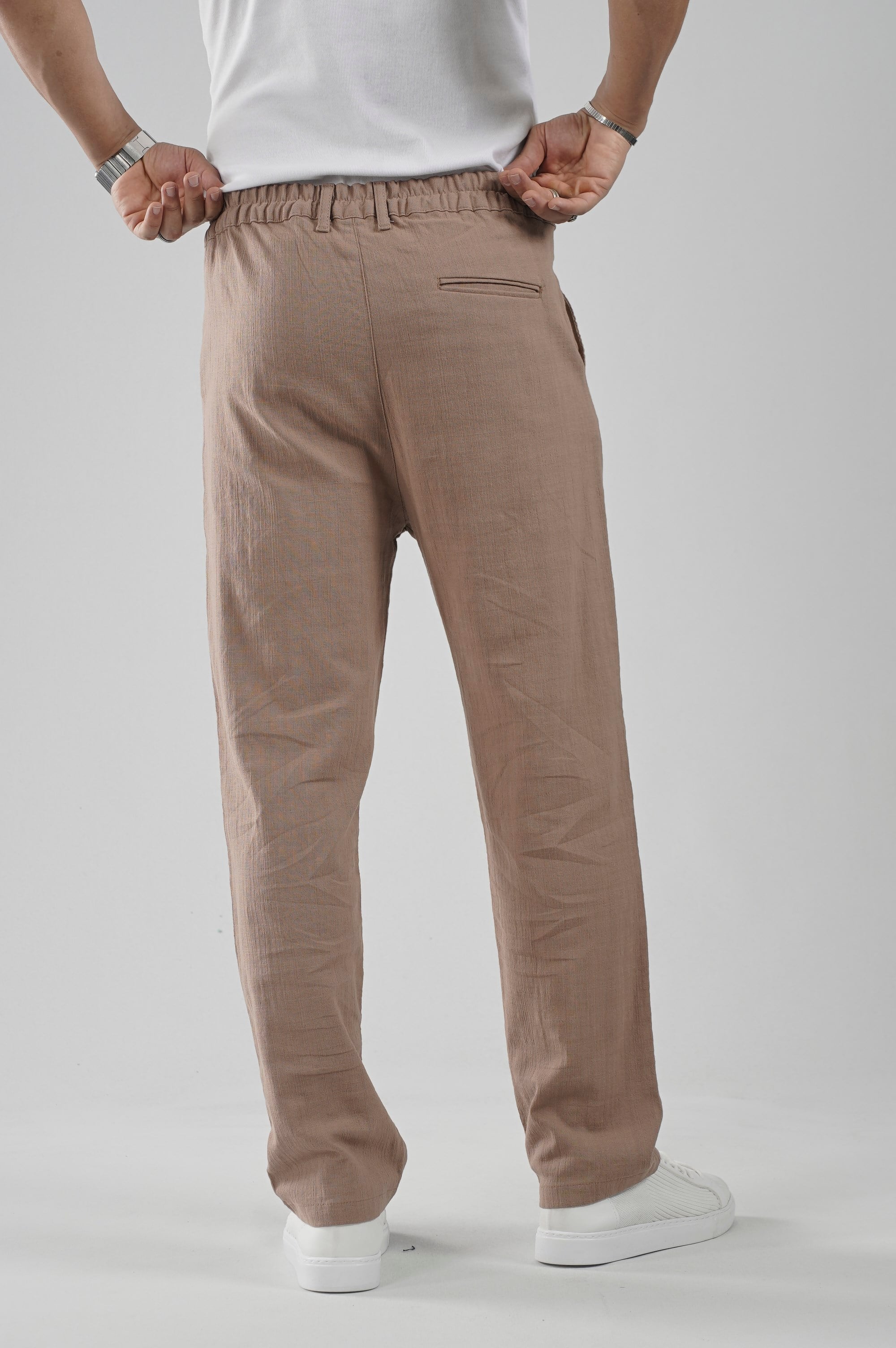 Baggy Fit Kalıp Pamuklu Keten Pantolon