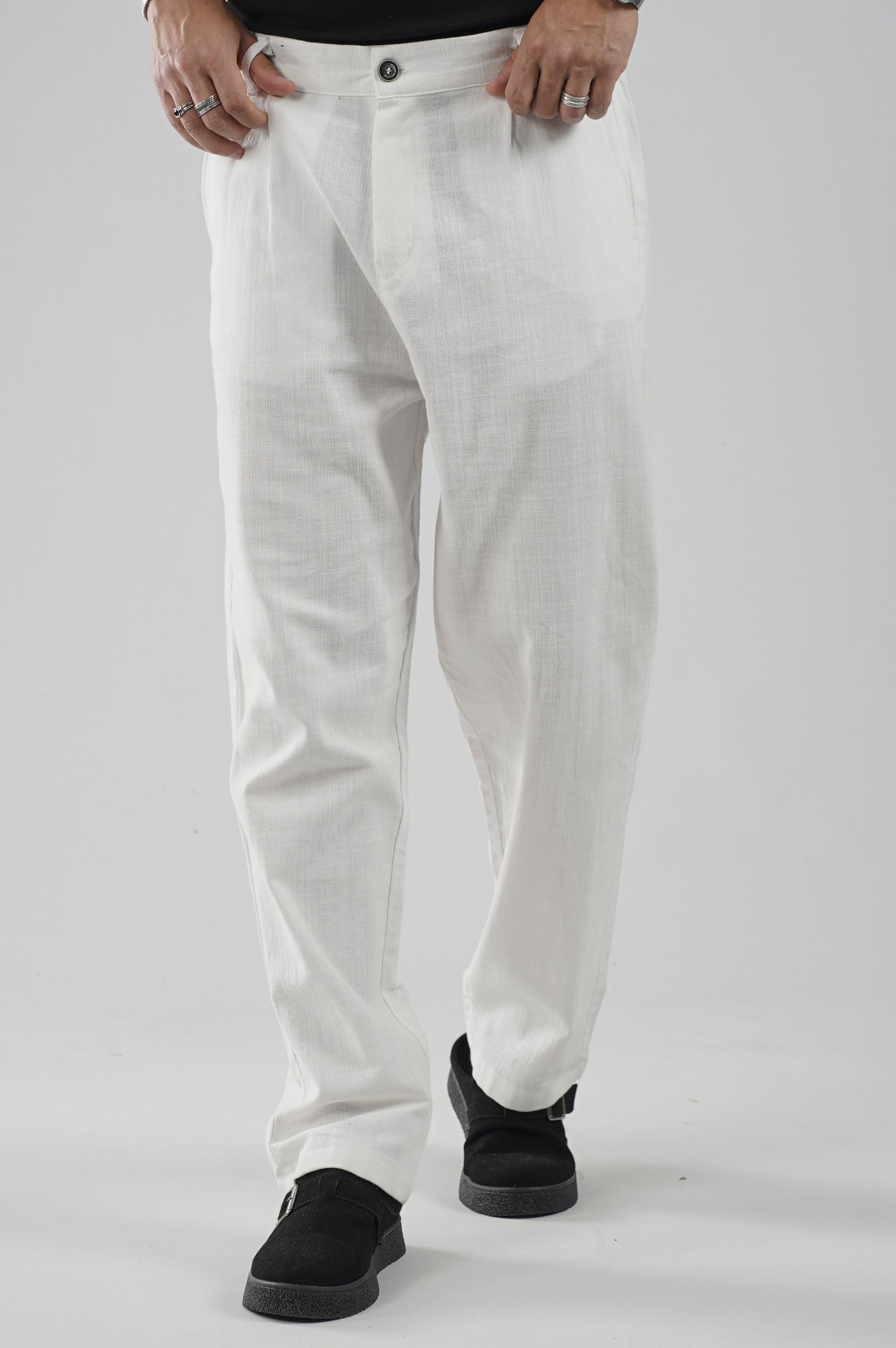 Baggy Fit Kalıp Pamuklu Keten Pantolon
