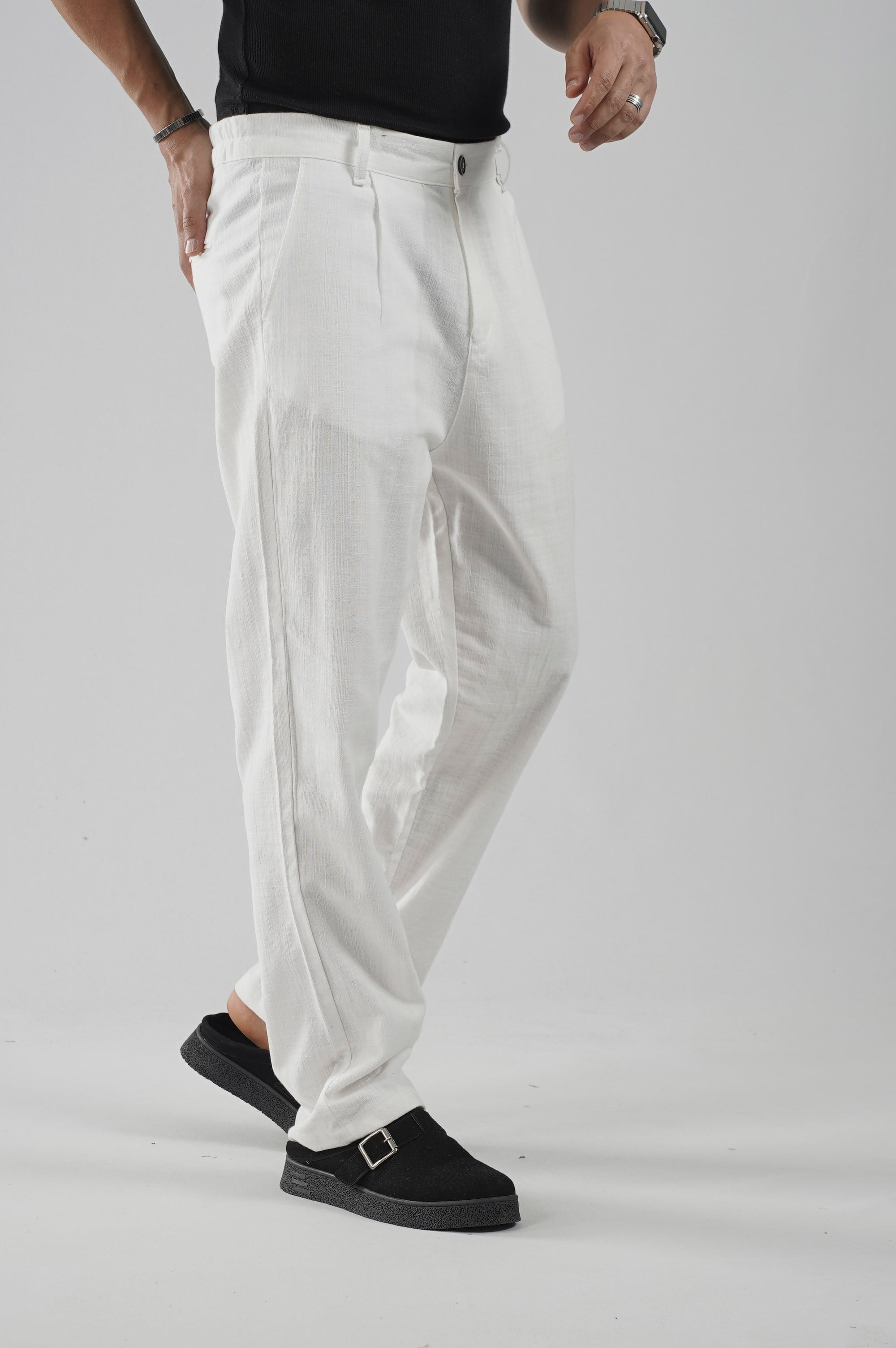 Baggy Fit Kalıp Pamuklu Keten Pantolon