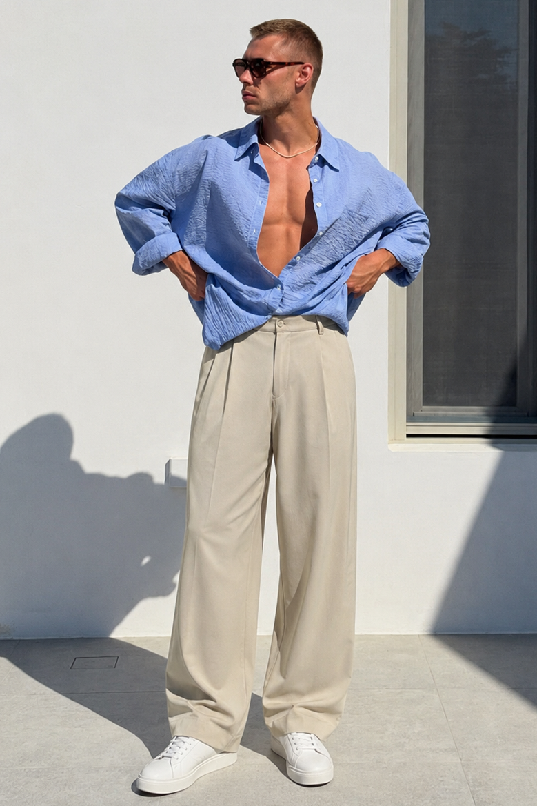 Baggy Kalıp Pileli Kumaş Pantolon