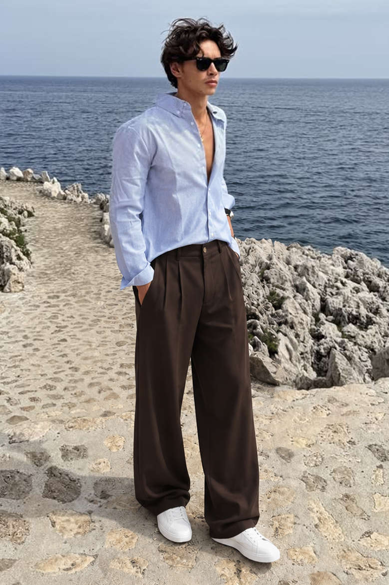 Baggy Kalıp Pileli Kumaş Pantolon