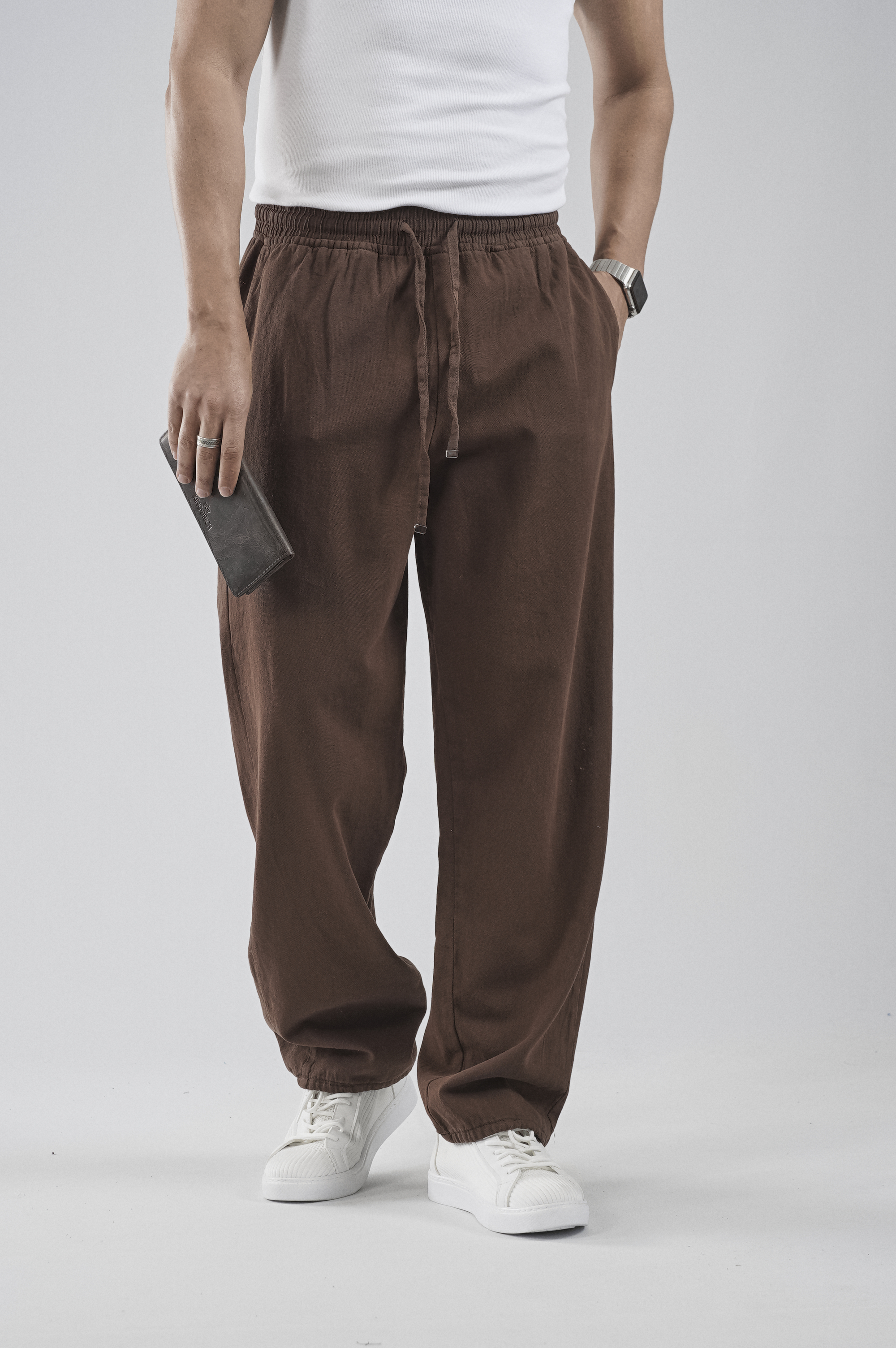 Beli Lastikli Bağcıklı Baggy Kalıp Erkek Gabardin Pantolon