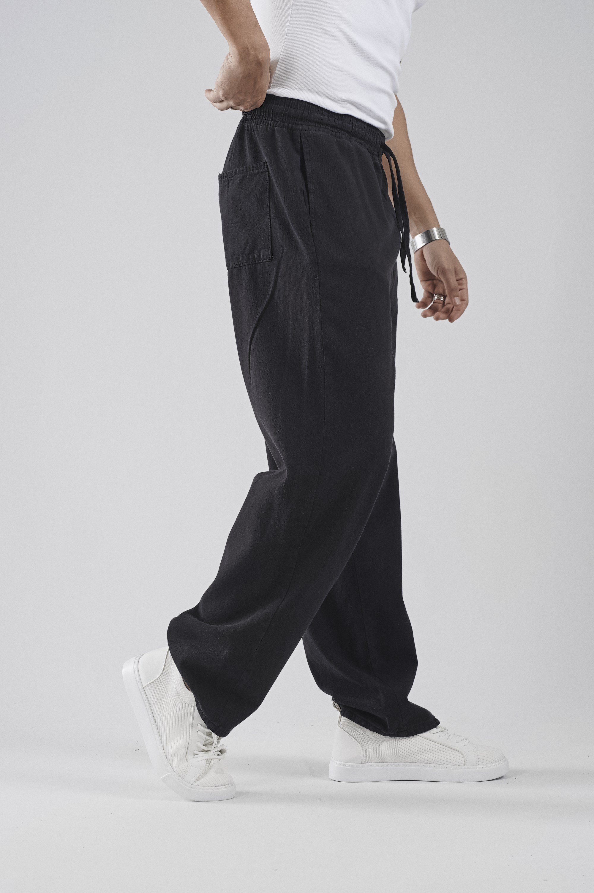 Beli Lastikli Bağcıklı Baggy Kalıp Erkek Gabardin Pantolon