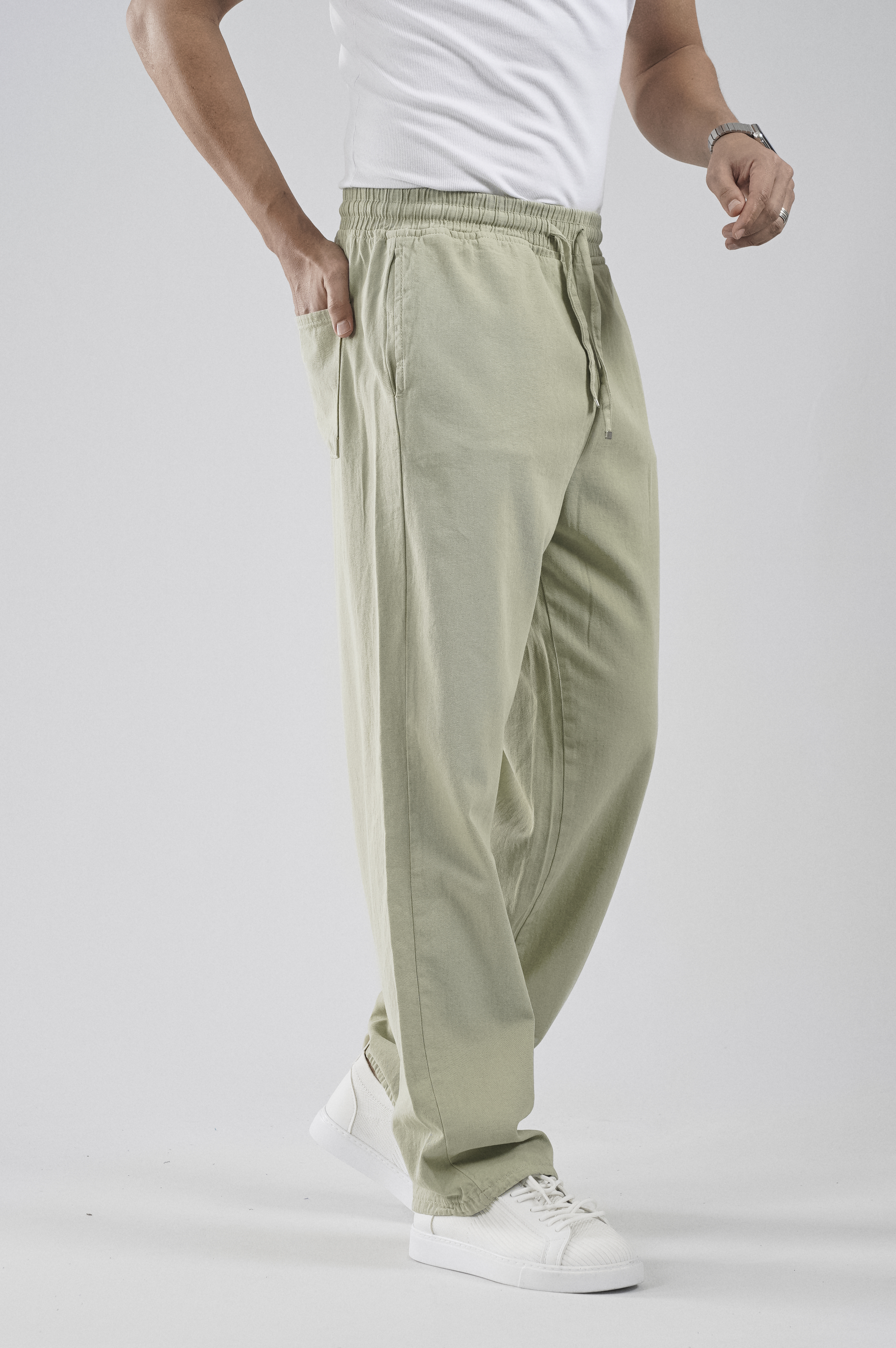 Beli Lastikli Bağcıklı Baggy Kalıp Erkek Gabardin Pantolon
