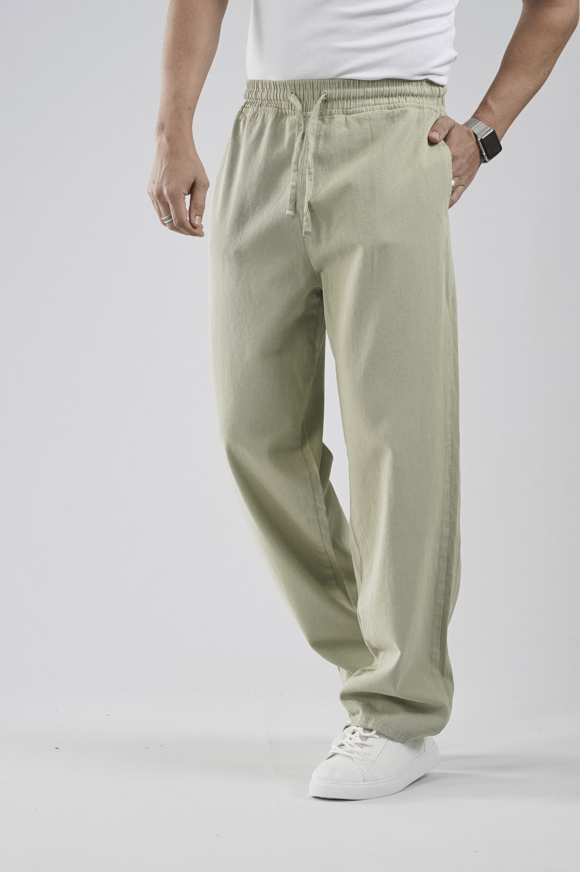 Beli Lastikli Bağcıklı Baggy Kalıp Erkek Gabardin Pantolon