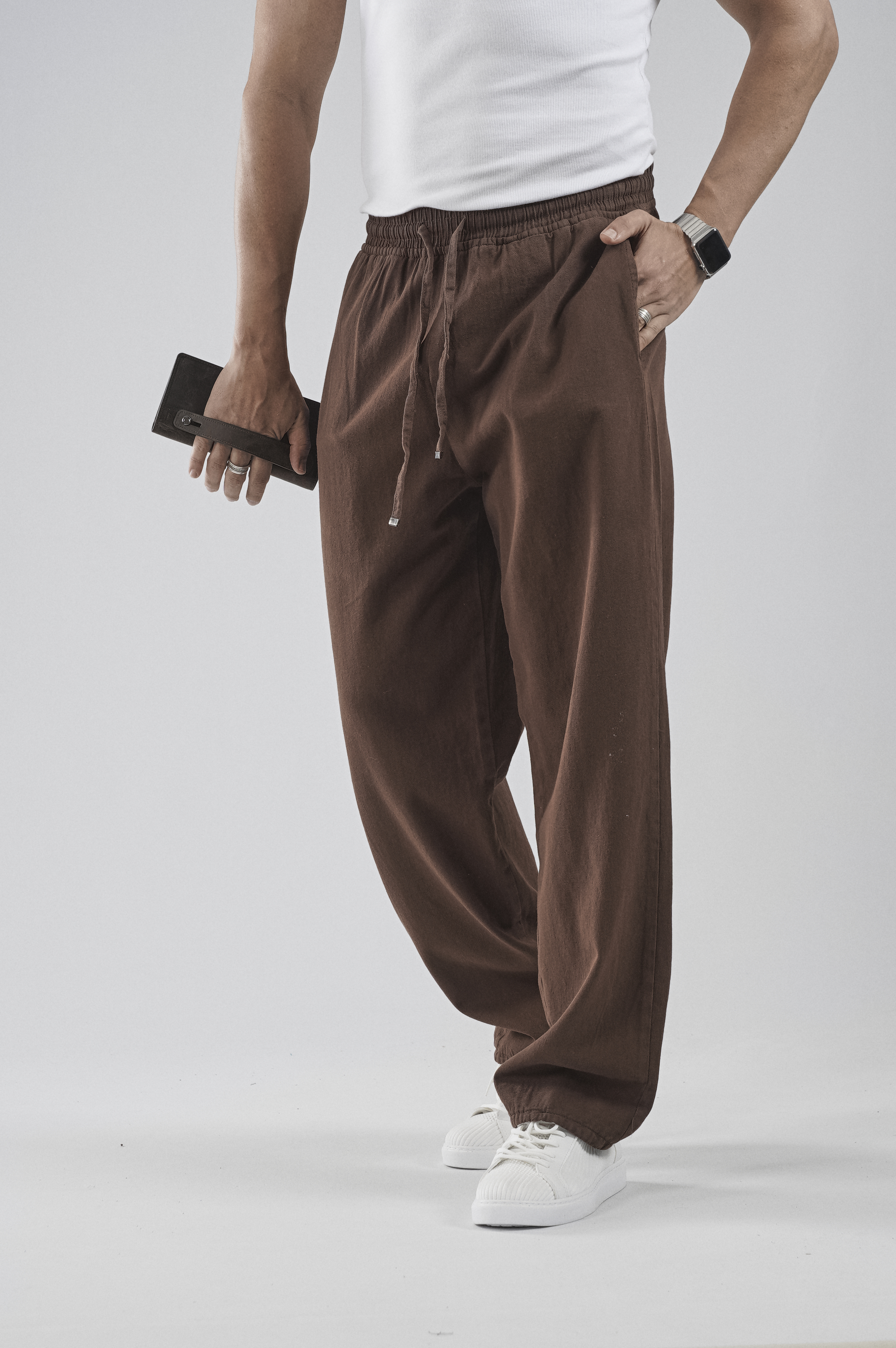 Beli Lastikli Bağcıklı Baggy Kalıp Erkek Gabardin Pantolon