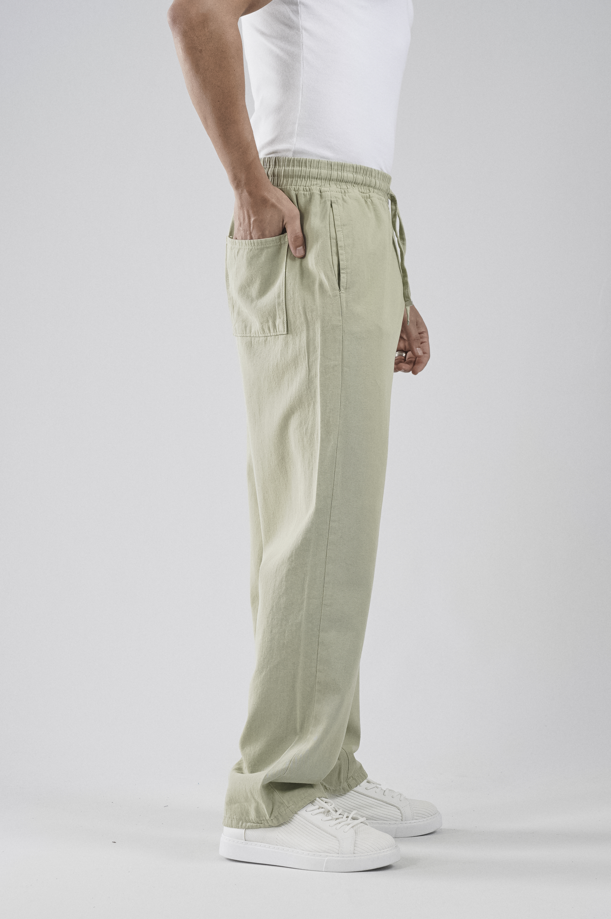 Beli Lastikli Bağcıklı Baggy Kalıp Erkek Gabardin Pantolon