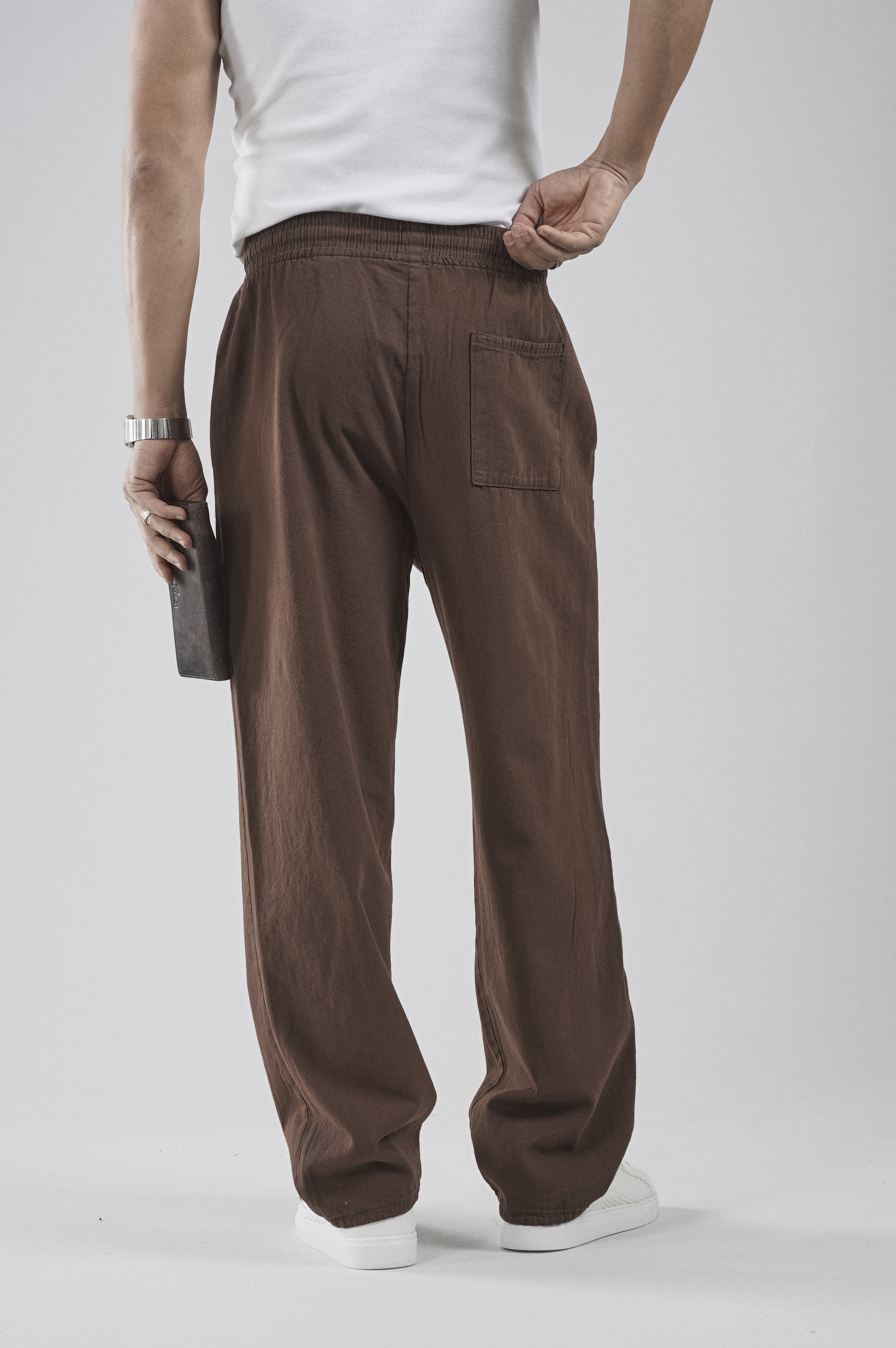 Beli Lastikli Bağcıklı Baggy Kalıp Erkek Gabardin Pantolon
