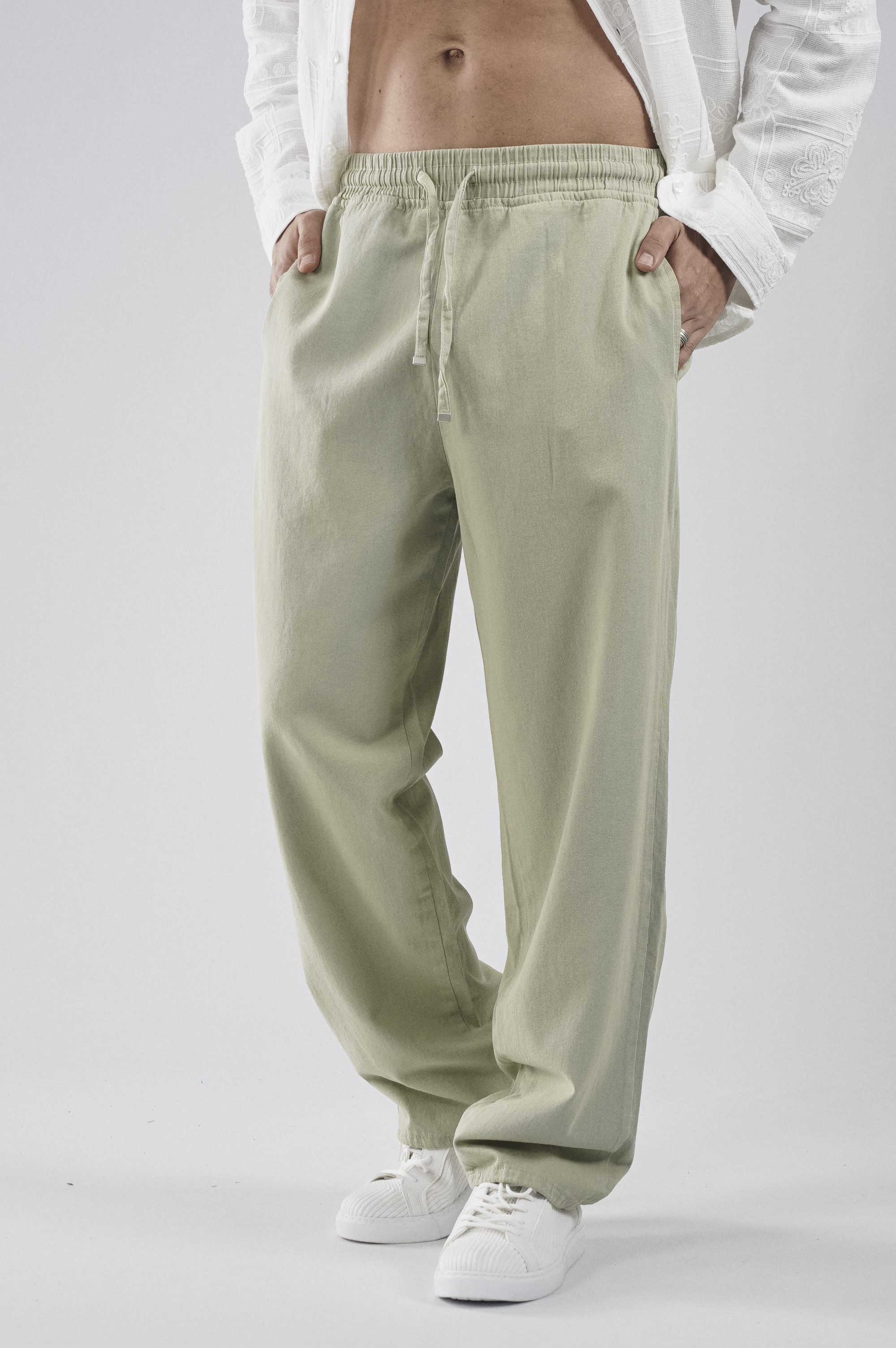Beli Lastikli Bağcıklı Baggy Kalıp Erkek Gabardin Pantolon
