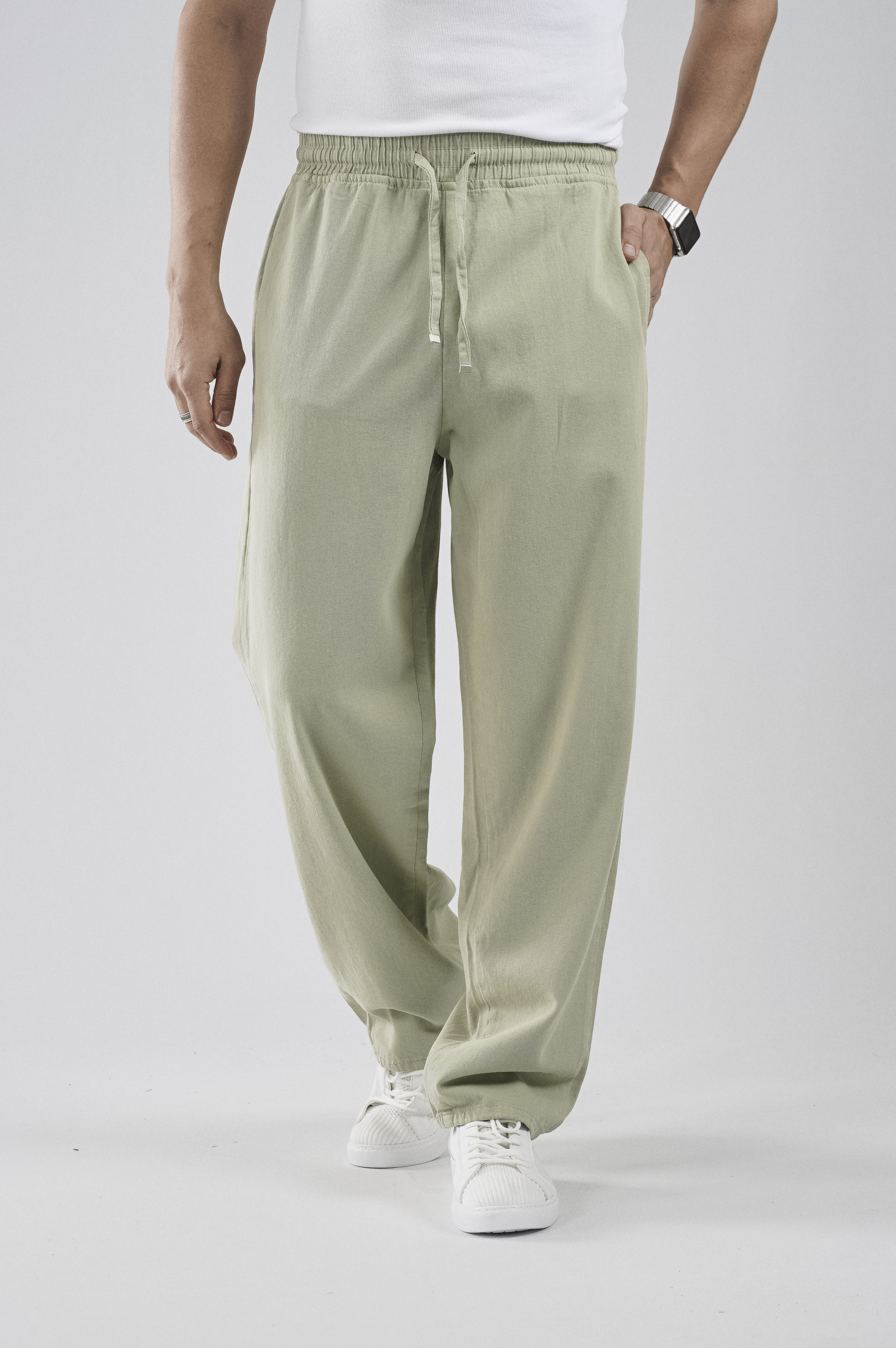 Beli Lastikli Bağcıklı Baggy Kalıp Erkek Gabardin Pantolon