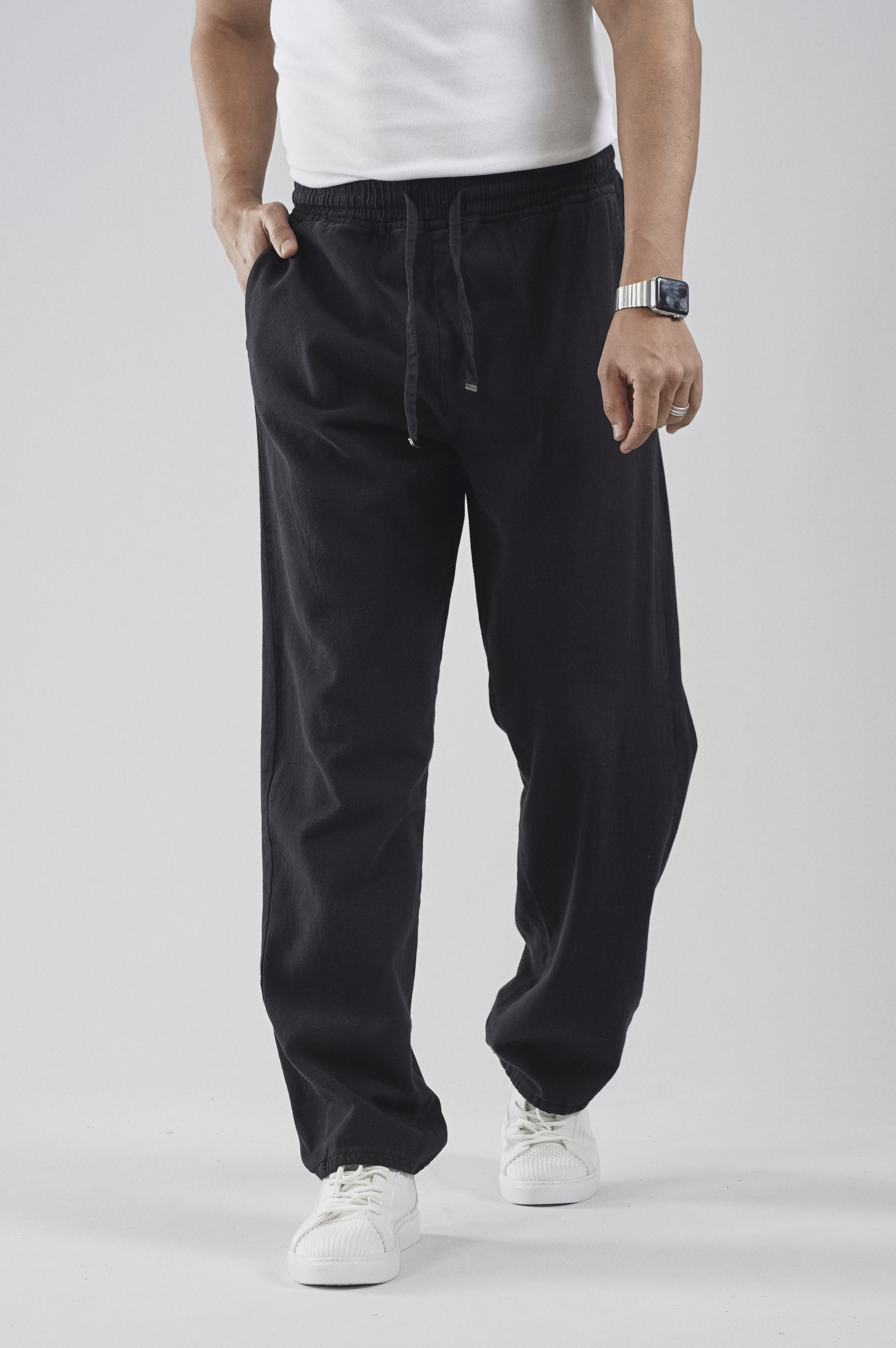 Beli Lastikli Bağcıklı Baggy Kalıp Erkek Gabardin Pantolon