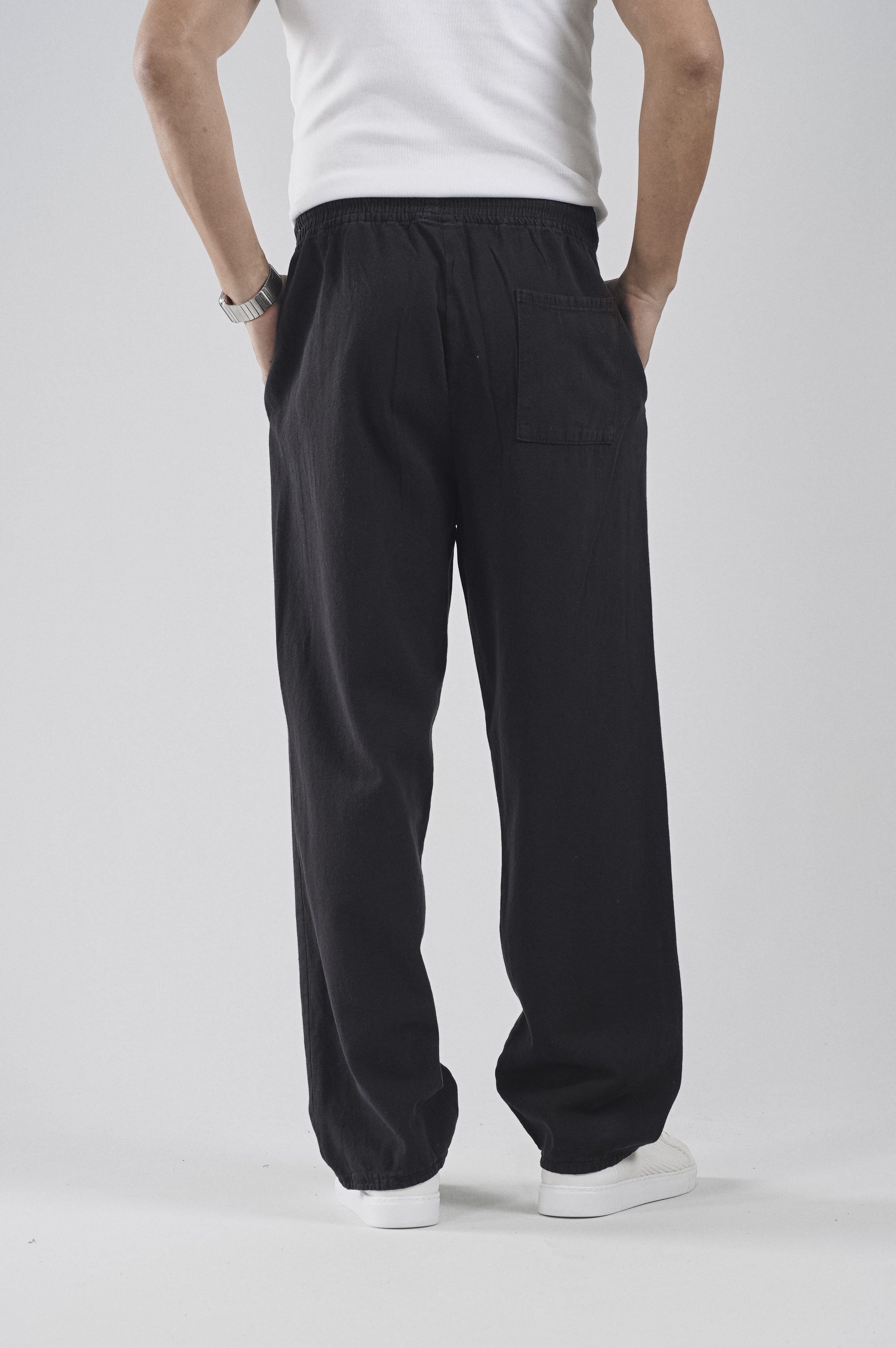 Beli Lastikli Bağcıklı Baggy Kalıp Erkek Gabardin Pantolon