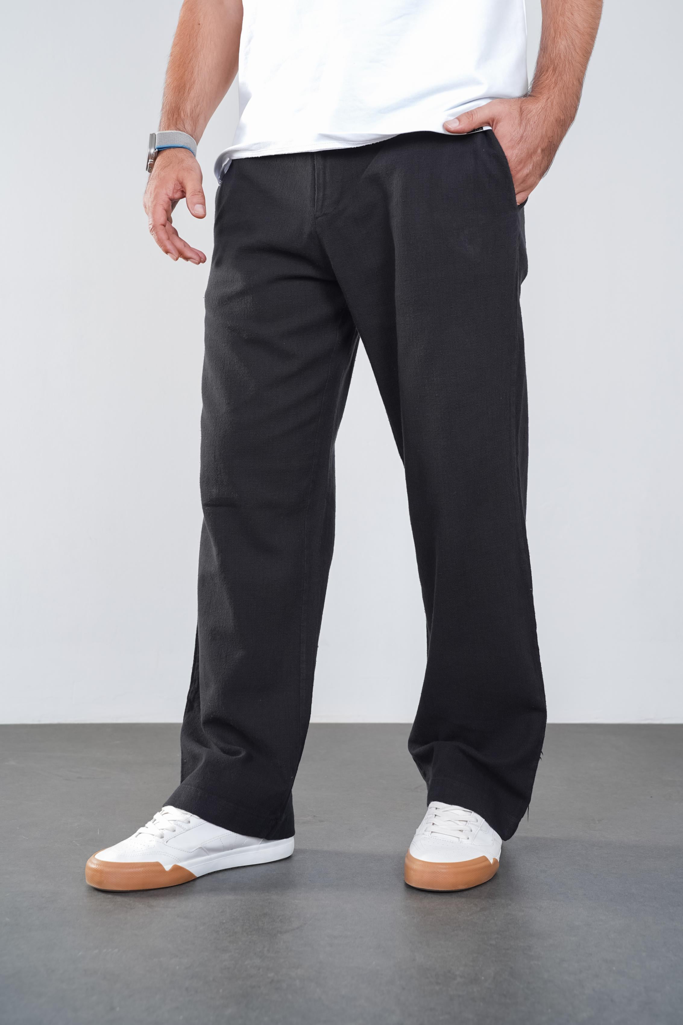 Beli Lastikli Cepli Extra Bol Kesim Erkek Keten Pantolon