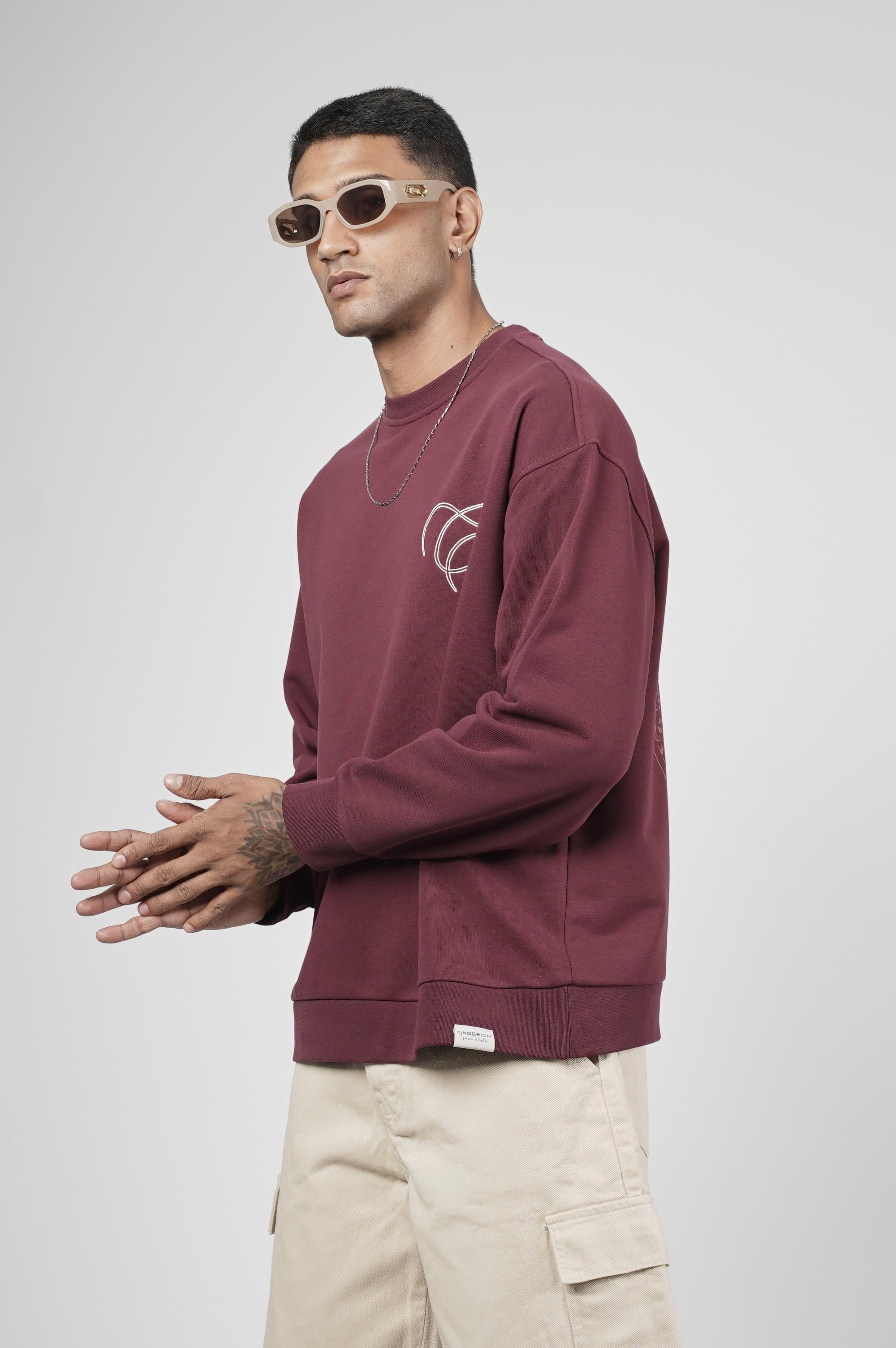 Bisiklet Yaka Baskılı Nakış Detaylı Erkek Sweatshirt