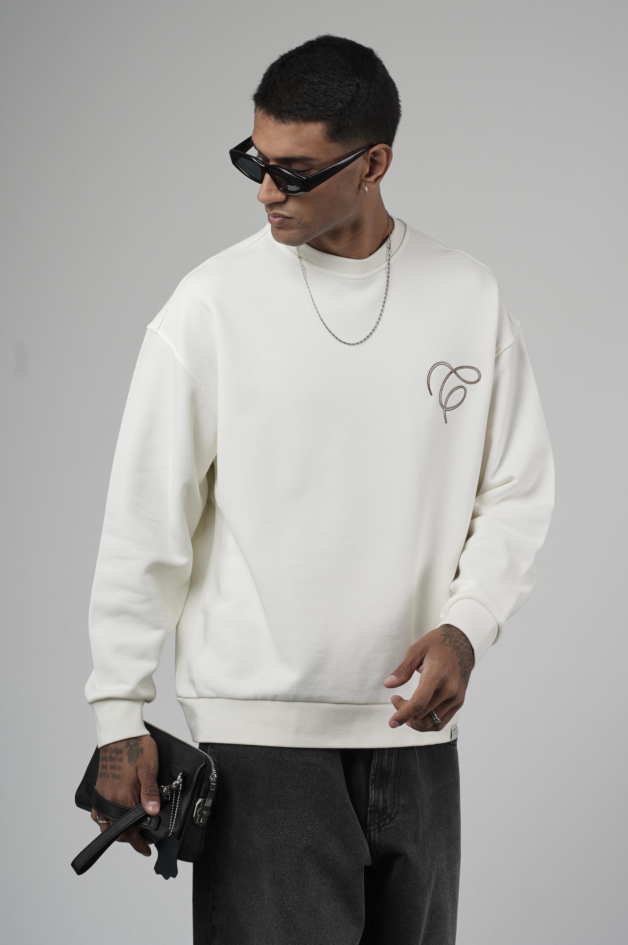 Bisiklet Yaka Baskılı Nakış Detaylı Erkek Sweatshirt