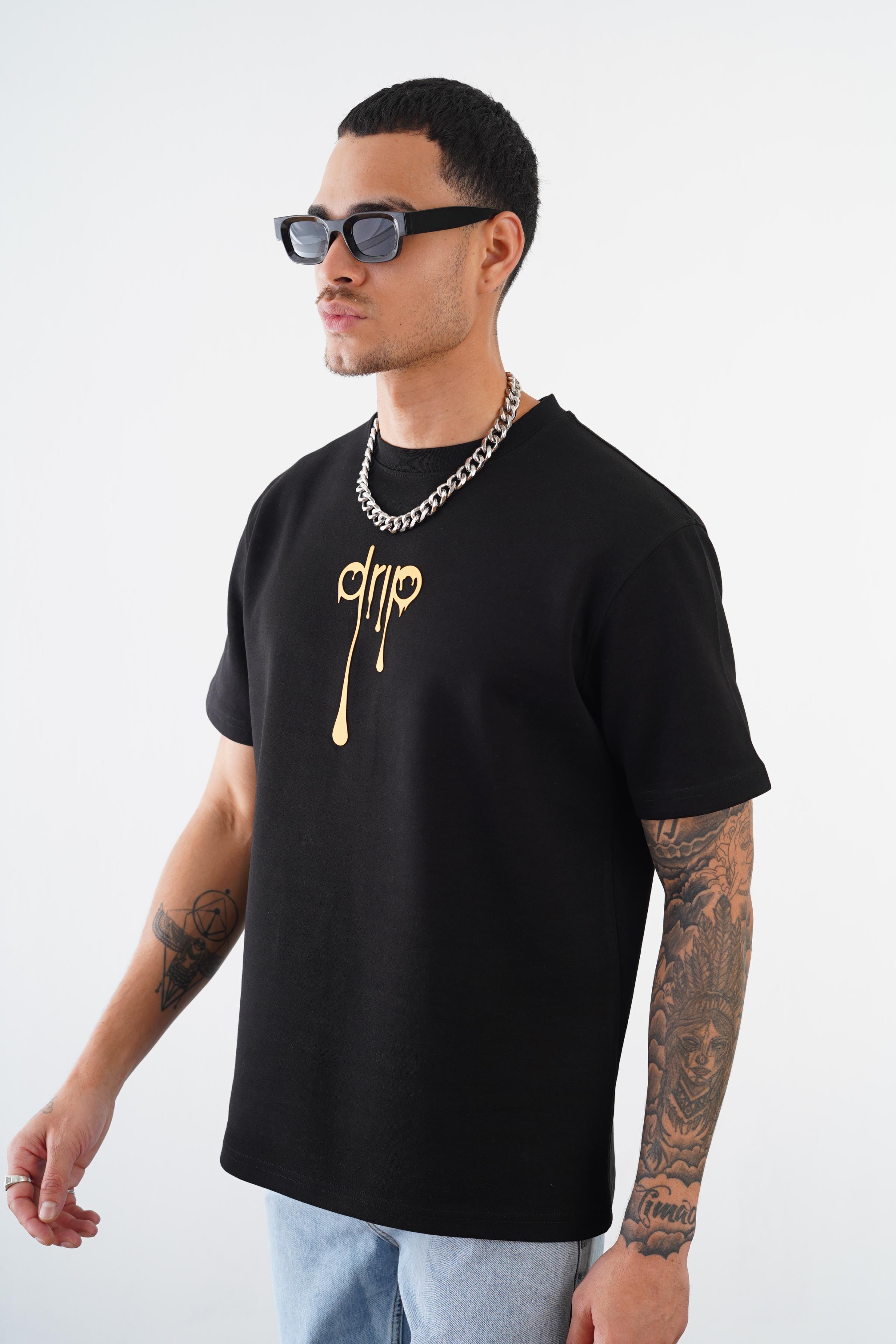 Bisiklet Yaka Drıp Baskılı Regular Kalıp Unisex Double Face Tshirt