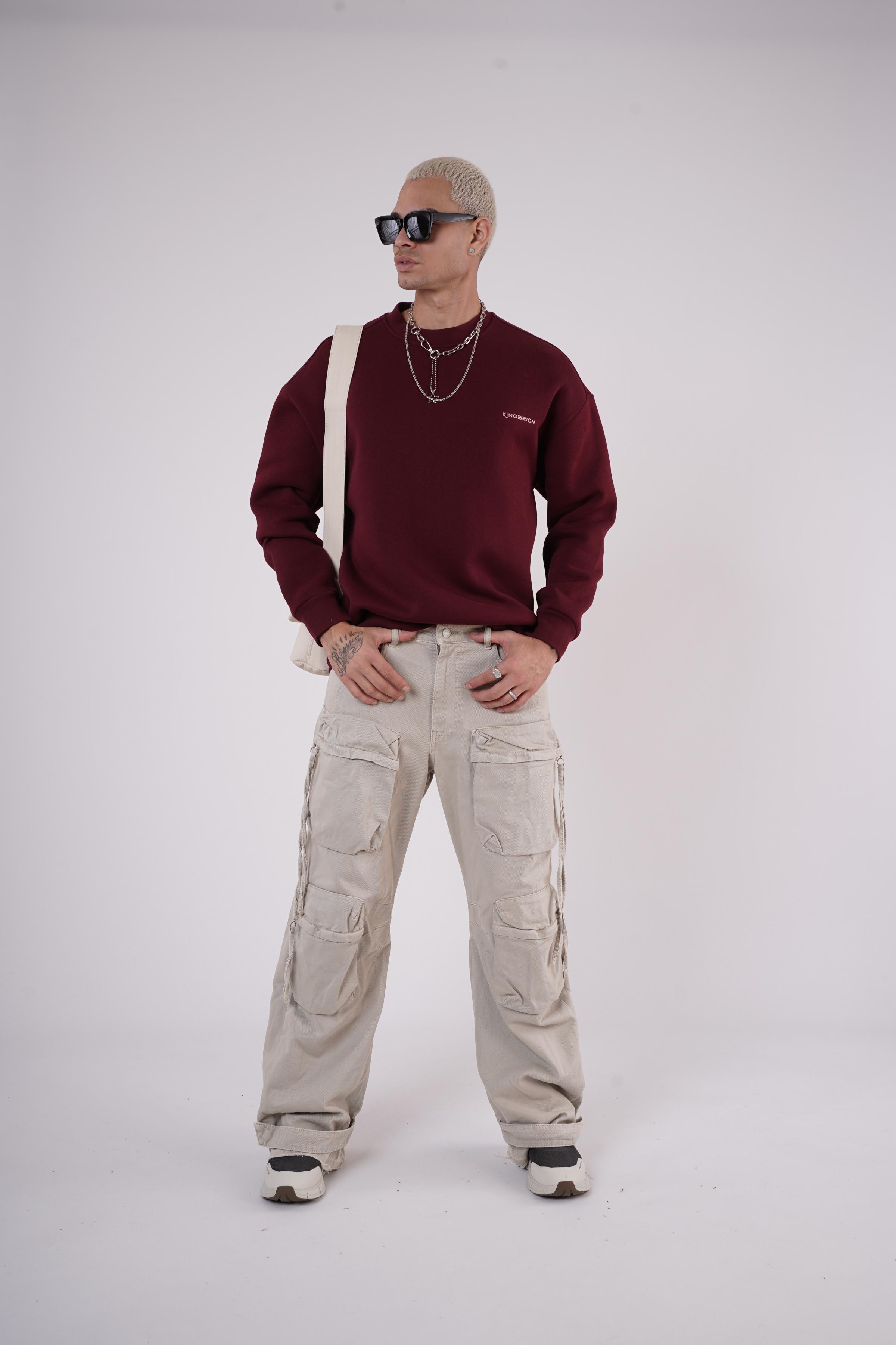 Bisiklet Yaka Kingbrich Baskılı Oversize Kalıp Basıc Sweatshirt