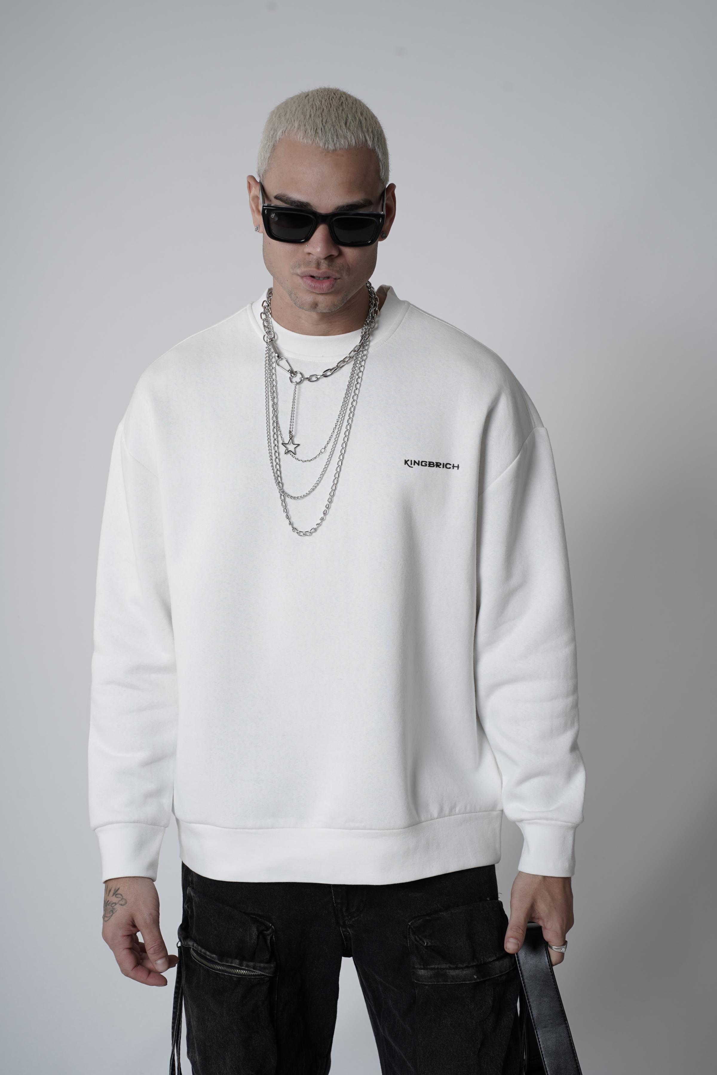 Bisiklet Yaka Kingbrich Baskılı Oversize Kalıp Basıc Sweatshirt