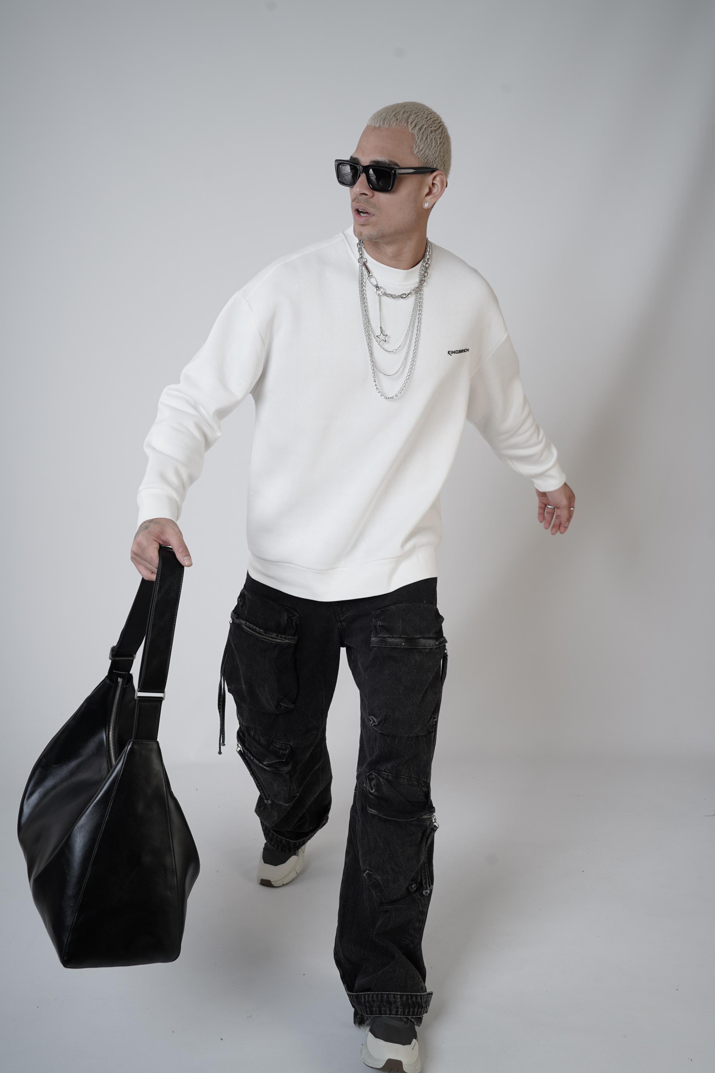 Bisiklet Yaka Kingbrich Baskılı Oversize Kalıp Basıc Sweatshirt