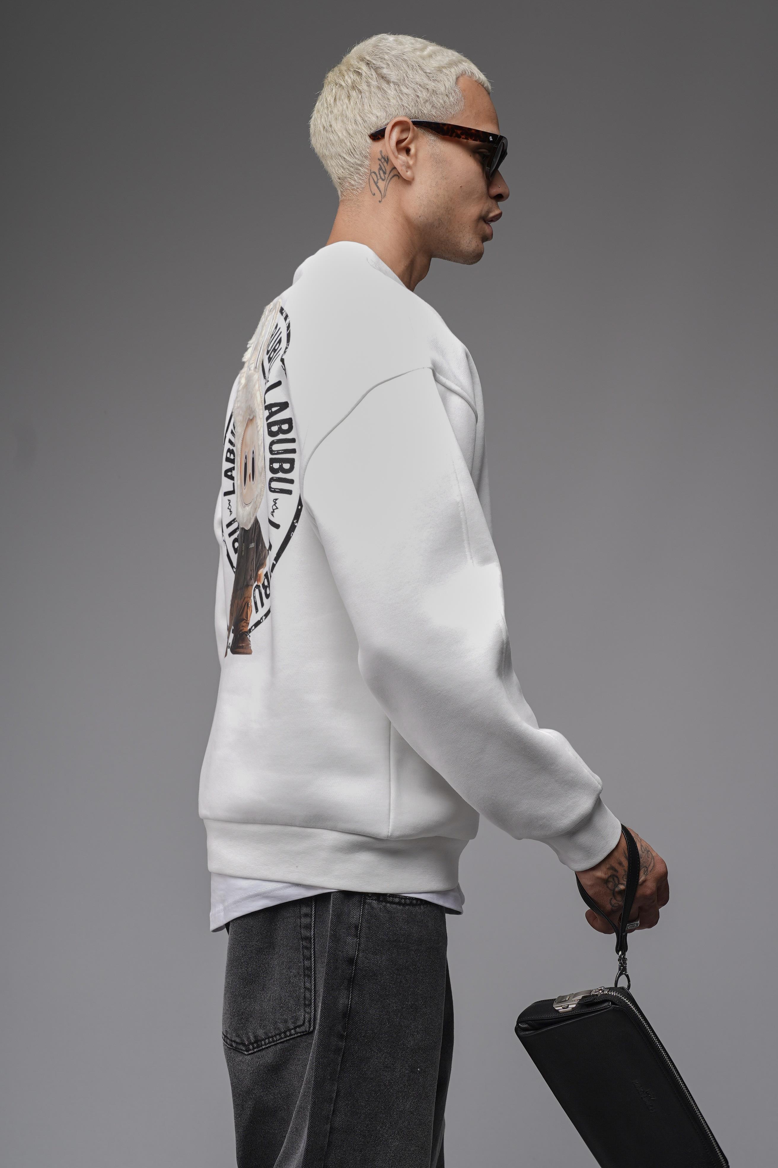 Bisiklet Yaka Labubu Baskılı Oversize Kalıp Unisex Sweatshirt