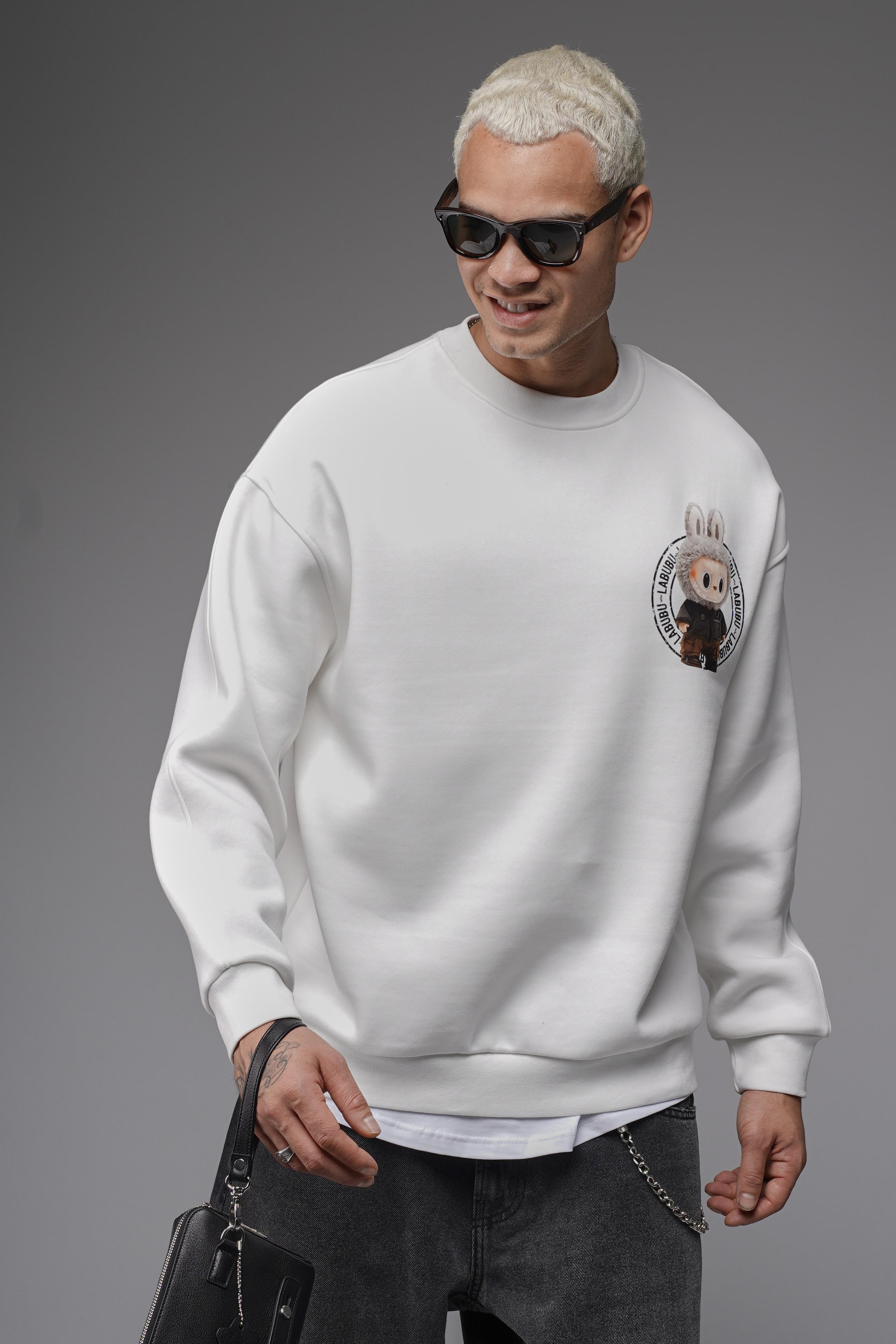 Bisiklet Yaka Labubu Baskılı Oversize Kalıp Unisex Sweatshirt