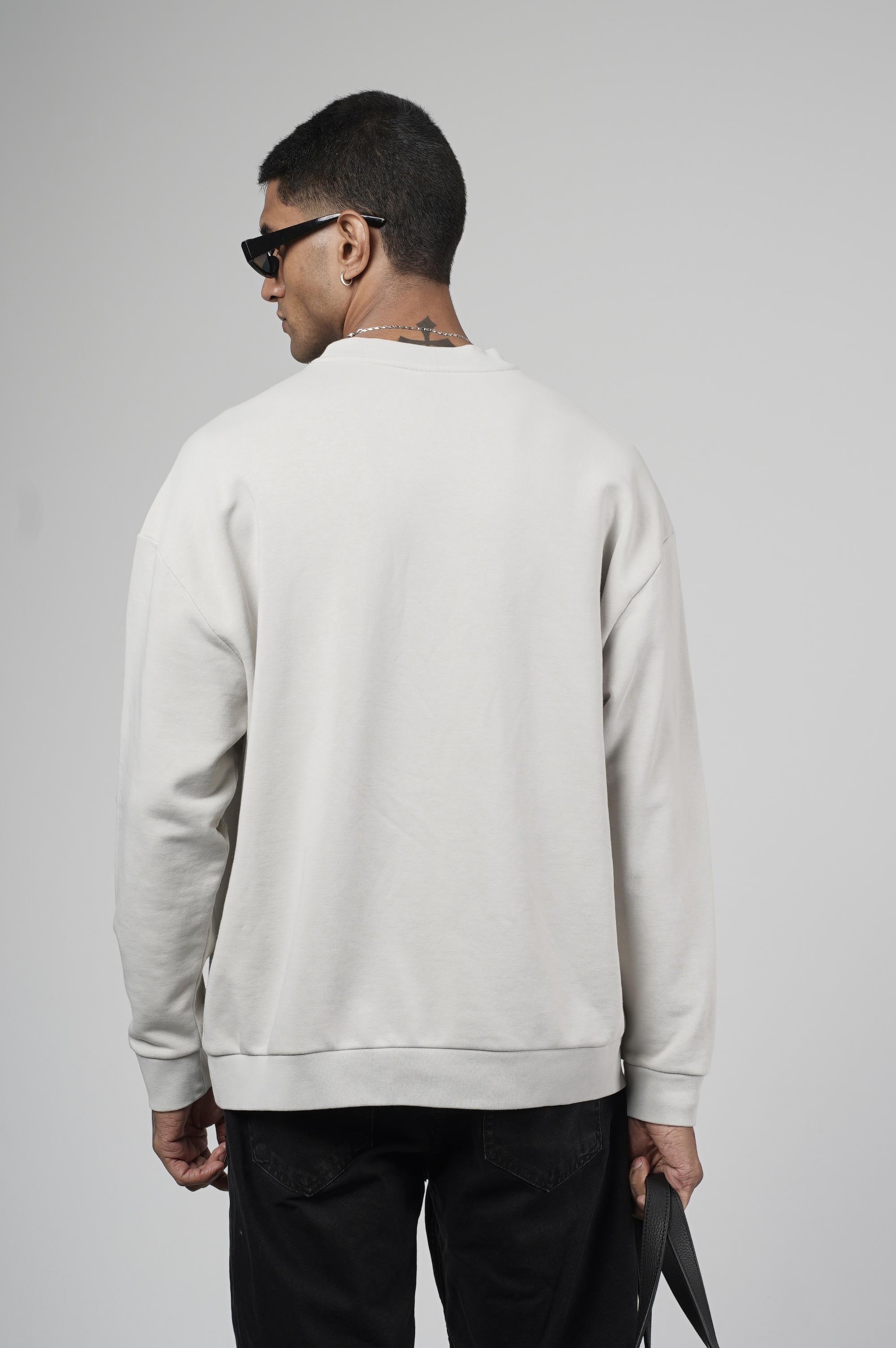 Bisiklet Yaka Lazerli Oversize Kalıp Erkek Sweatshirt