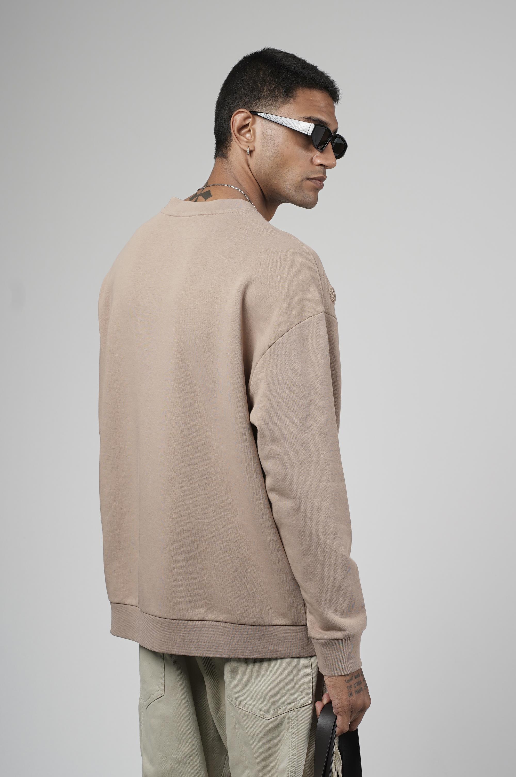 Bisiklet Yaka Lazerli Oversize Kalıp Erkek Sweatshirt