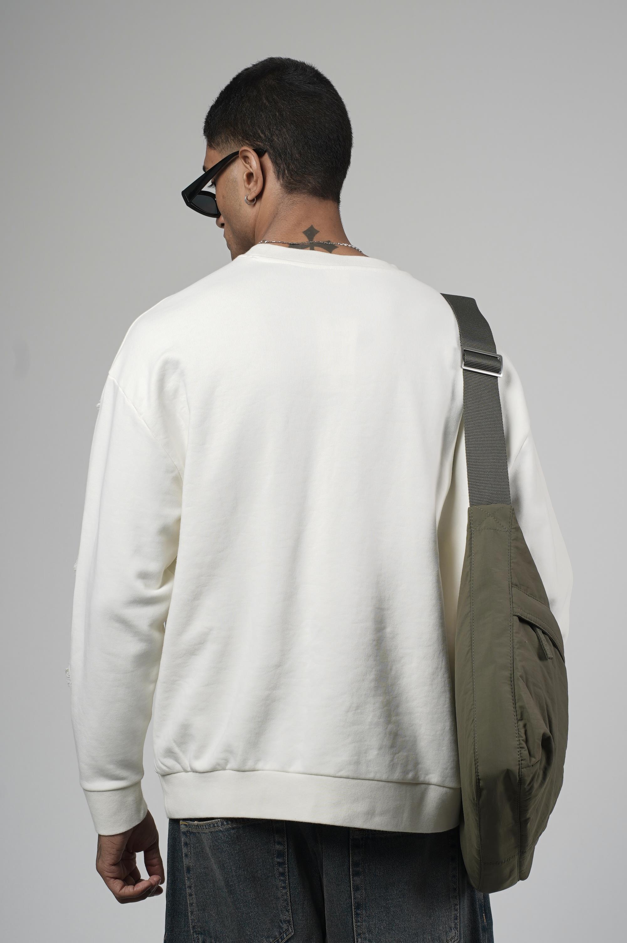 Bisiklet Yaka Lazerli Oversize Kalıp Erkek Sweatshirt