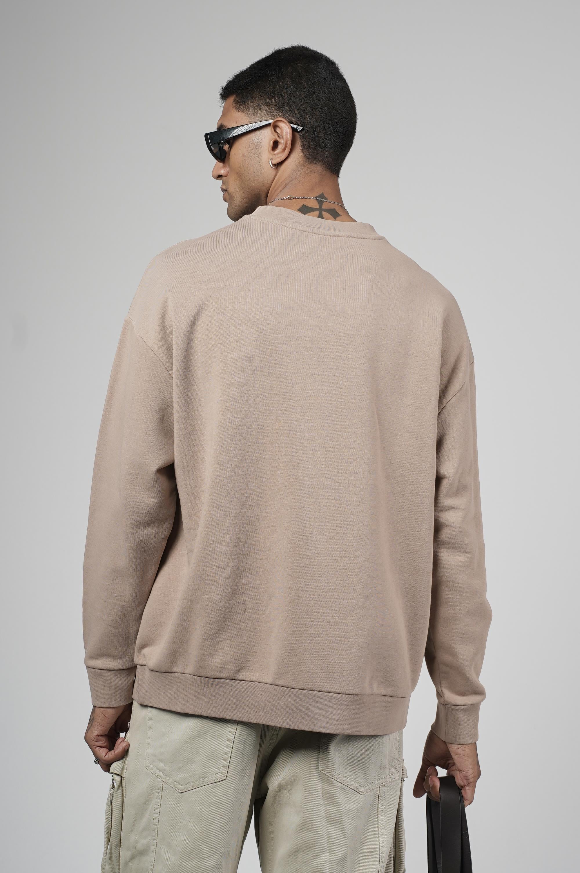 Bisiklet Yaka Lazerli Oversize Kalıp Erkek Sweatshirt