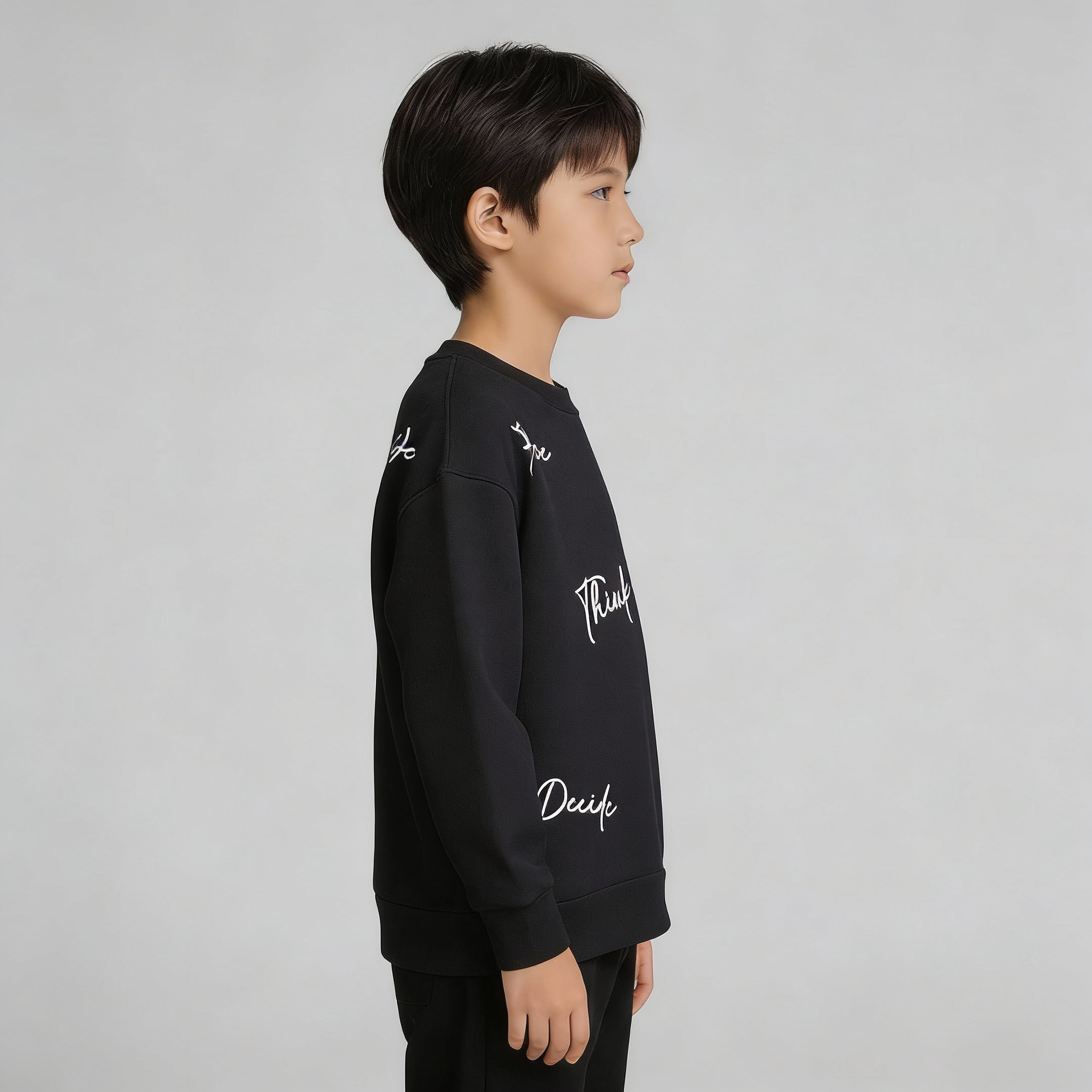 Bisiklet Yaka Nakışlı Oversize Kalıp Çocuk Sweatshirt