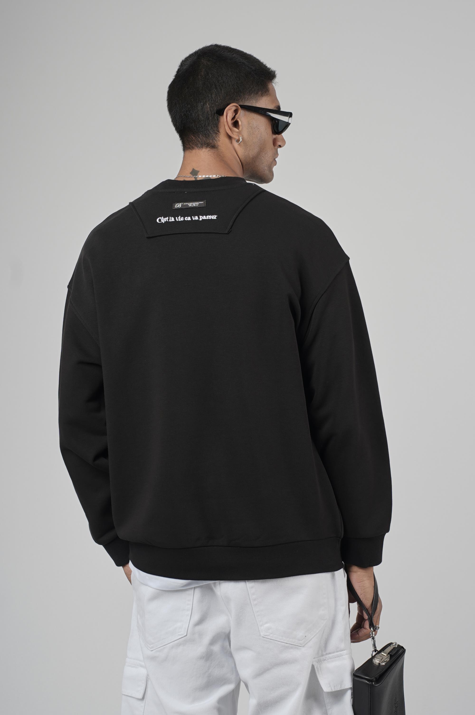 Bisiklet Yaka Önü Etiket Detaylı Oversize Basic Erkek Sweatshirt
